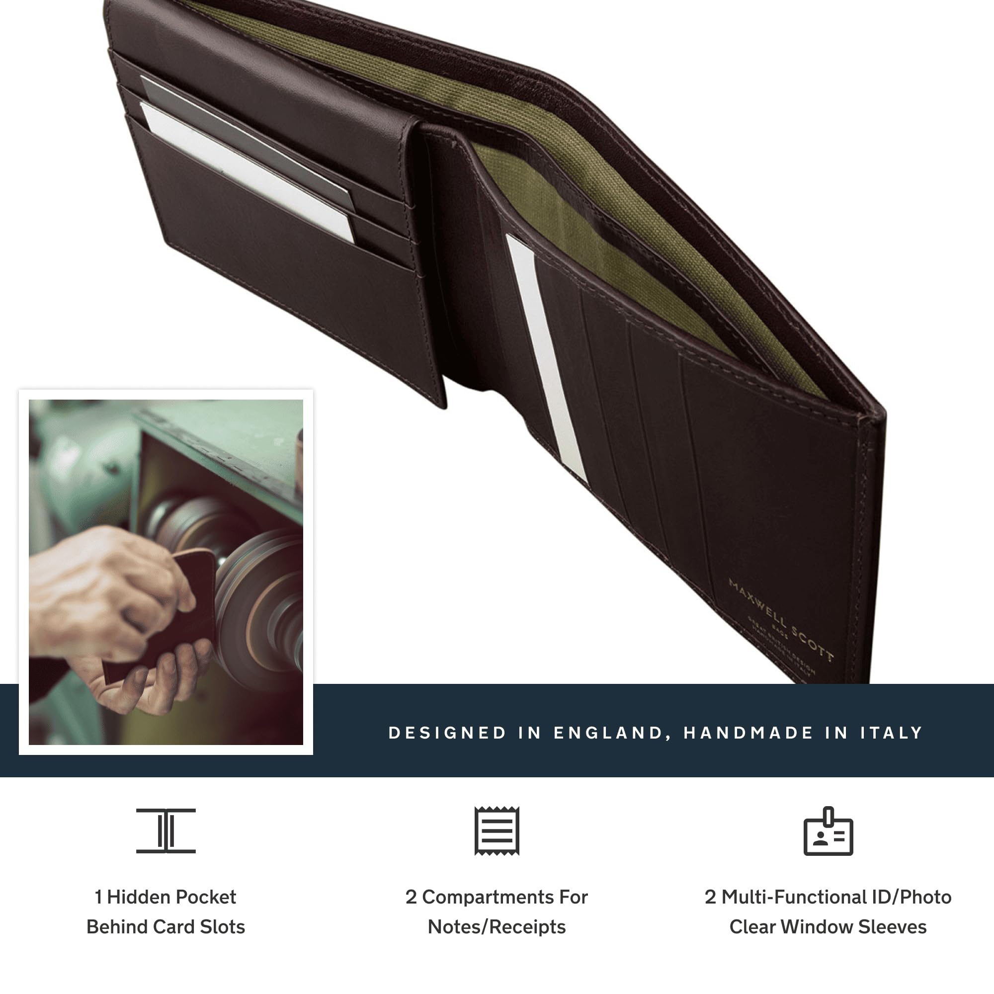 Maxwell Scott Men's Large Luxury Leather Trifold Wallet - Personalized ID Card Billfold - The Gallucio in Dark Brown | Perfect Gift for Dad, Husband & Business Professionals | Everyday Carry & Travel Essential