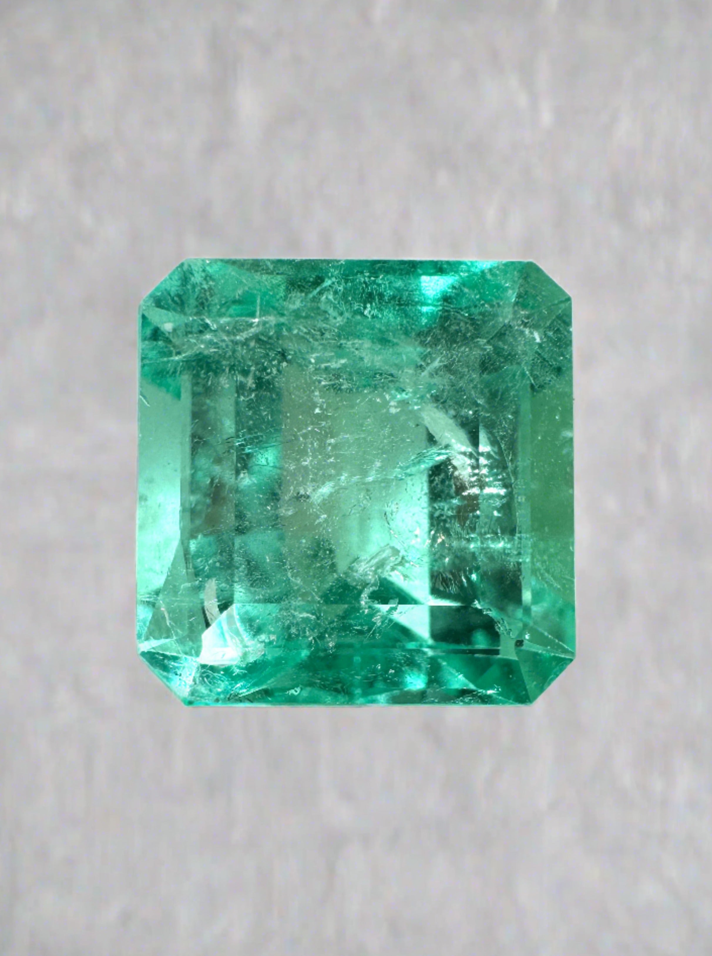 5.32 Carat 10x10mm Natural Colombian Emerald Loose Gemstone - Glowy Green Asscher Cut for Jewelry Making, Engagement Rings & Luxury Collections