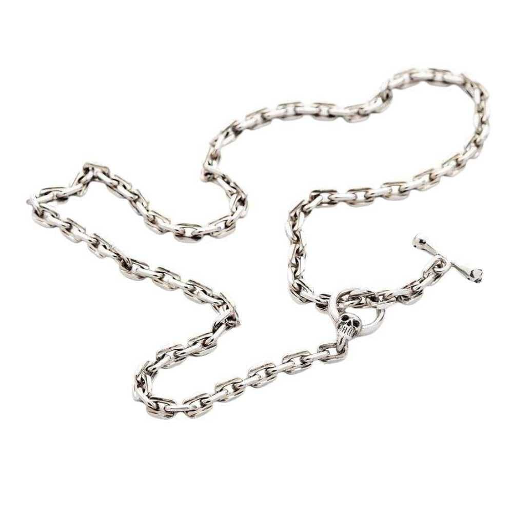 Bikerringshop Skull T-Bar Sterling Silver Chain Necklace for Men - Gothic Punk Jewelry for Bikers, Rockers & Motorcycle Enthusiasts