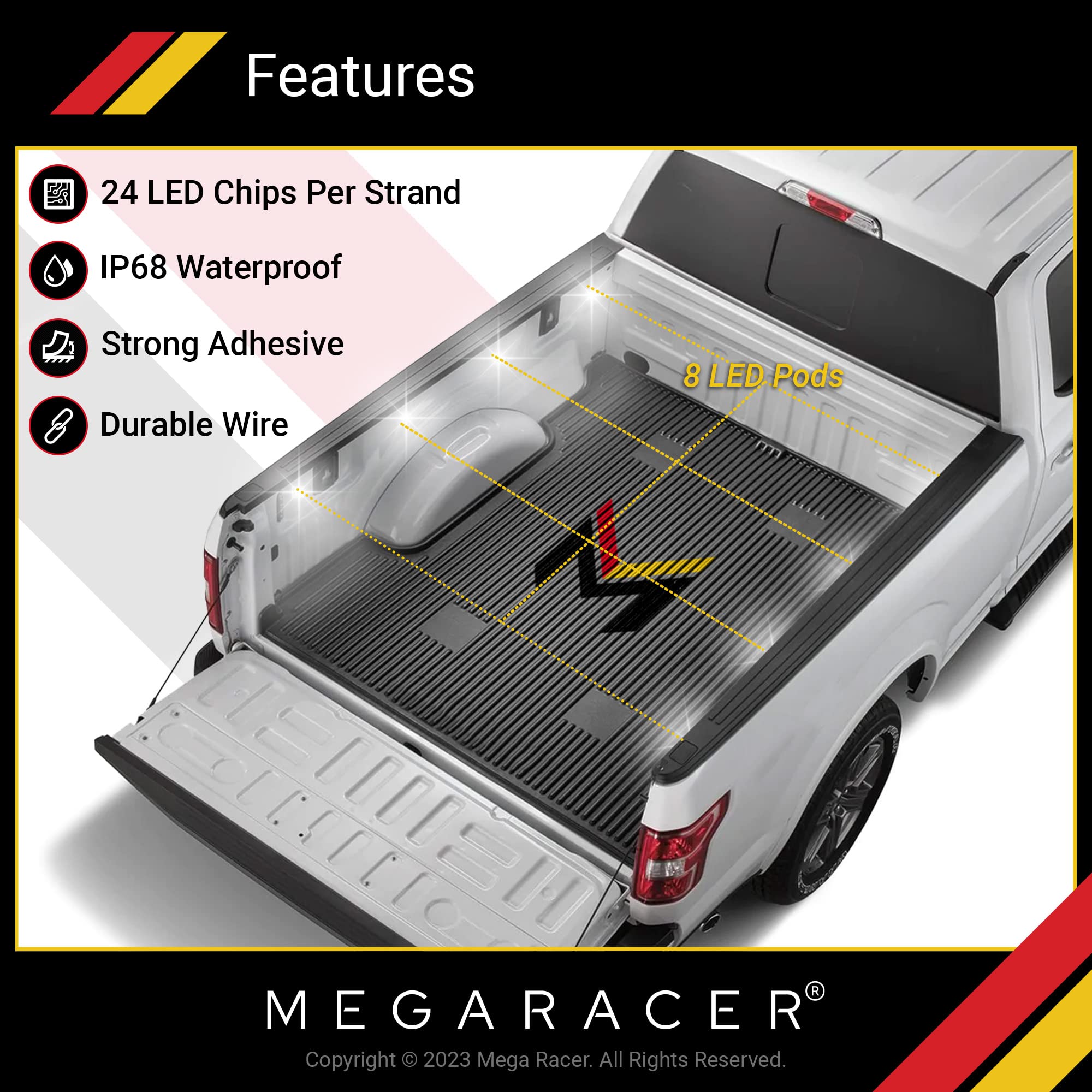Bright LED Truck Bed Lights - Waterproof Pickup Truck Bed Lighting Accessories for Cargo & Camper Shells | Durable LED Light Strips for Truck Mods & Nighttime Hauling | Perfect for Camping, Work Sites & Off-Road Adventures