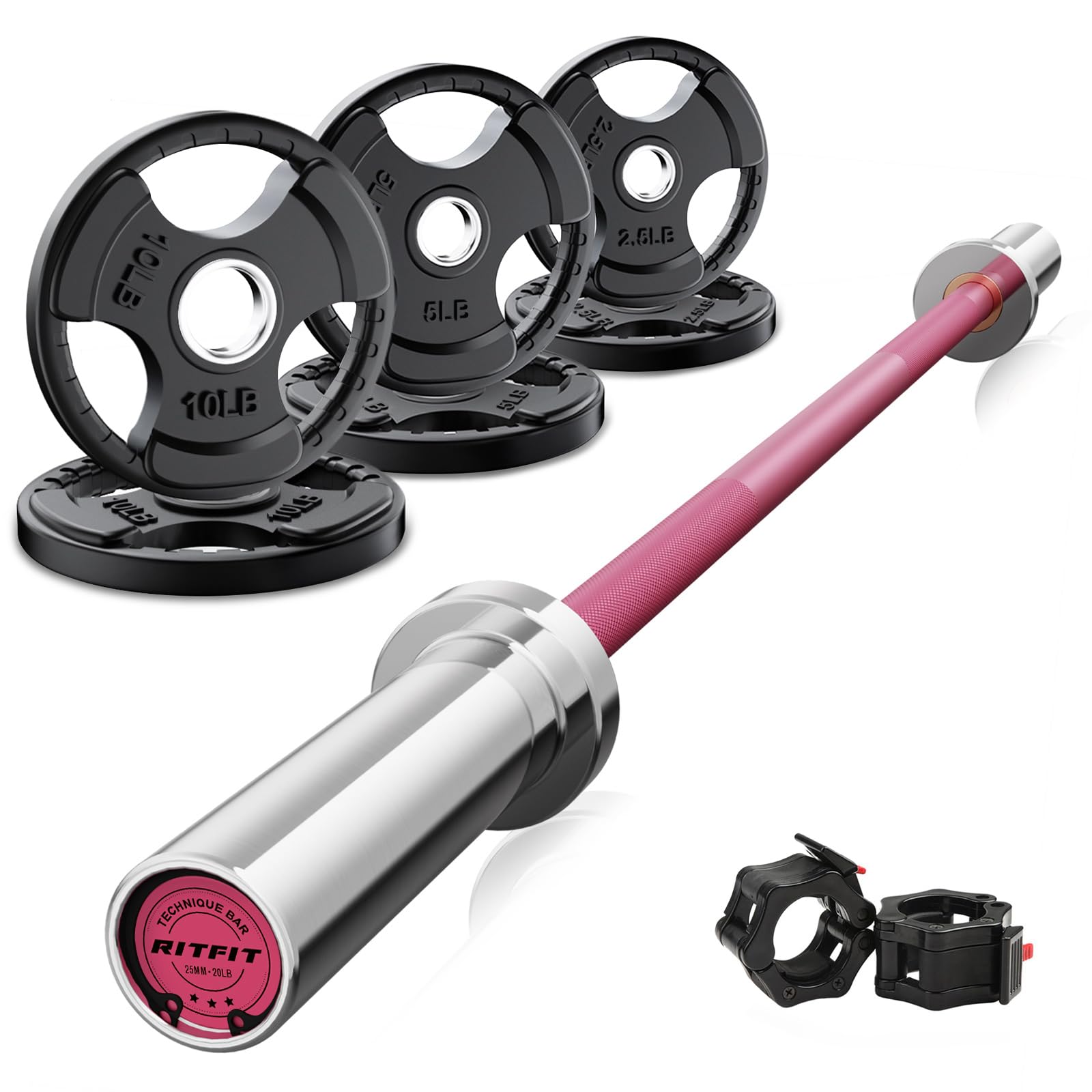 RITFIT 4ft/6ft Olympic Barbell for Strength Training - 2 Inch Weightlifting Bar for Squat, Deadlift, Bench Press - 500lbs Capacity with Weight Plates - Perfect for Home Gym & CrossFit Workouts