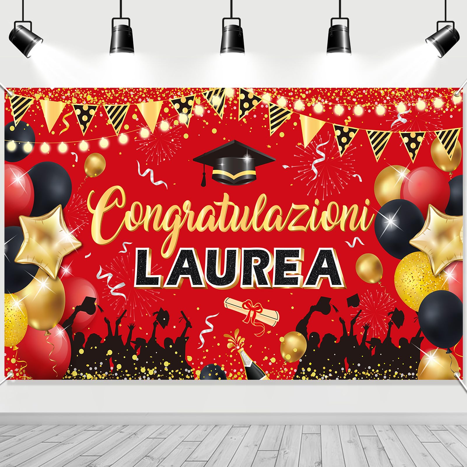 DPKOW 2025 Graduation Banner - Italian Themed Large Red Fabric Congratulations Flag (180x110cm) - Perfect for University Graduation Party Decorations & Celebration Backdrop