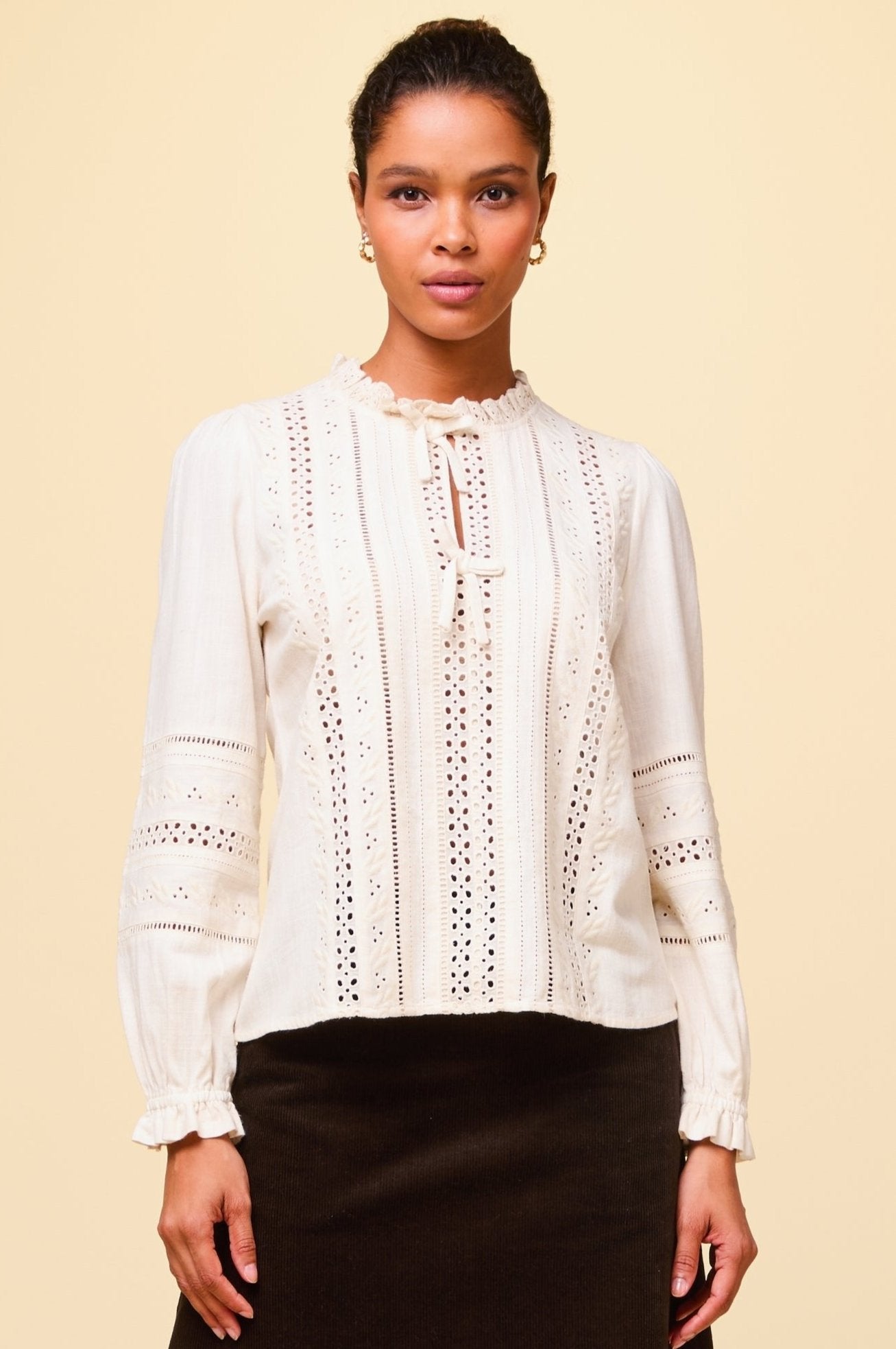 Elegant Ivory Caren Blouse for Women - Soft & Comfortable Casual Top for Office, Dating & Everyday Wear