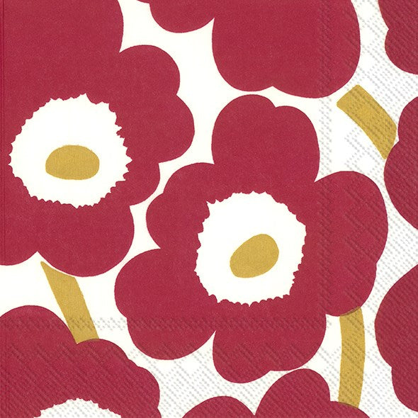 Marimekko UNIKKO Dark Red Gold Paper Lunch Napkins - Premium Disposable Napkins for Parties, Weddings & Everyday Dining