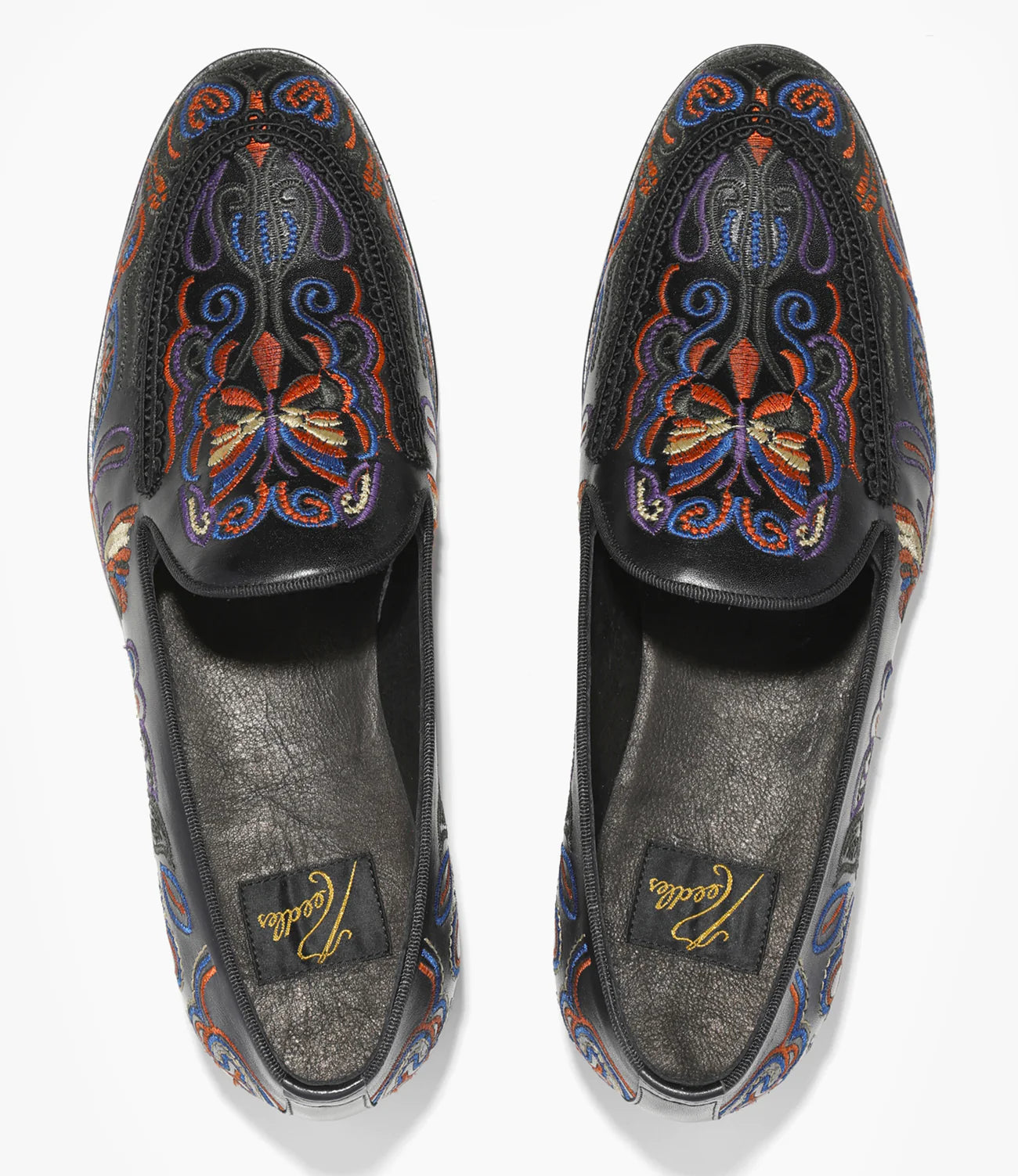 Black Leather Papillon Embroidered Slip On Shoes - Comfortable & Stylish Loafers for Women, Perfect for Casual Outings & Office Wear
