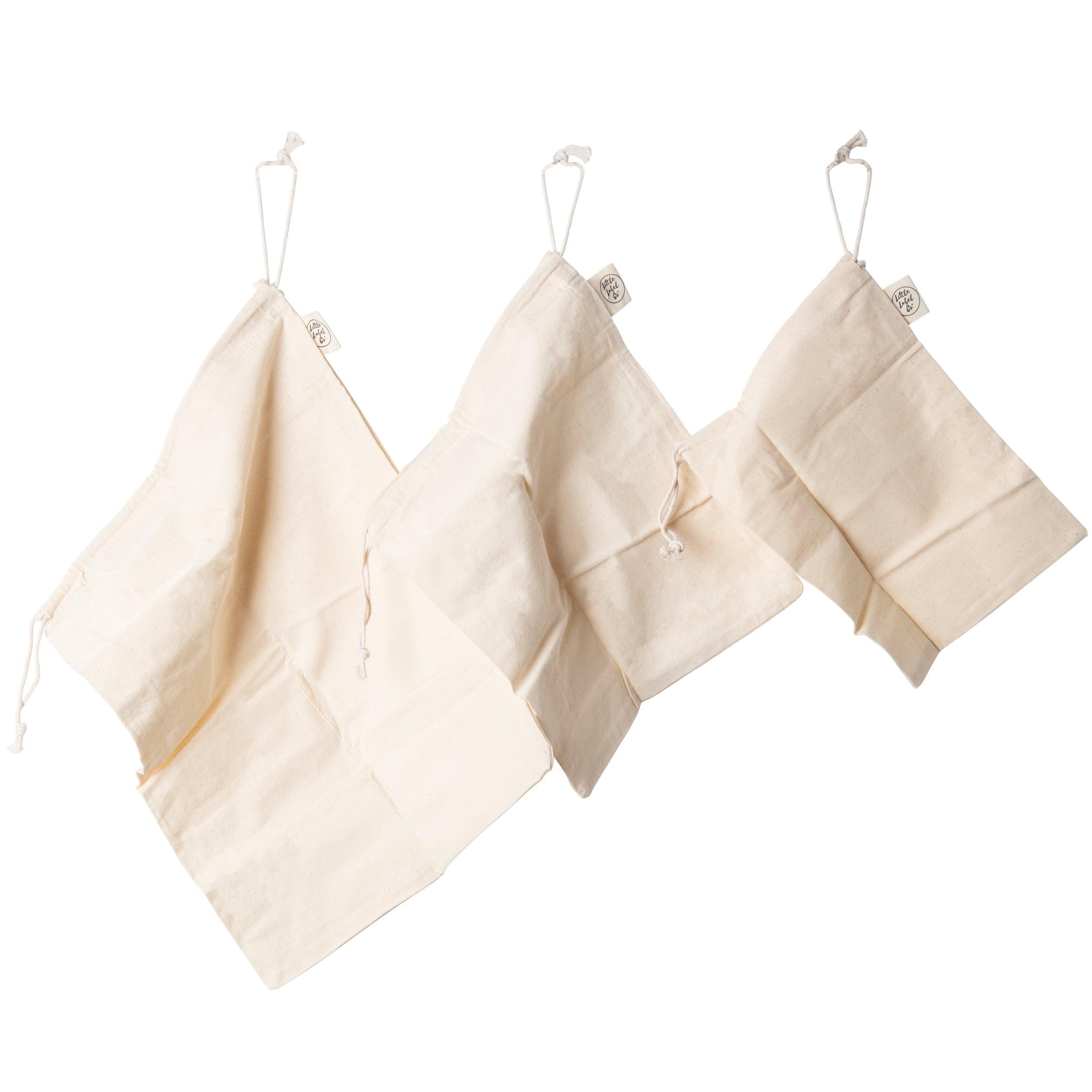 Premium Cotton Drawstring Bags - 3 Pack Reusable Eco-Friendly Gift Pouches for Party Favors, Wedding, Travel & Storage | Natural Fabric Storage Bags for Organizing Jewelry, Toys & Essentials