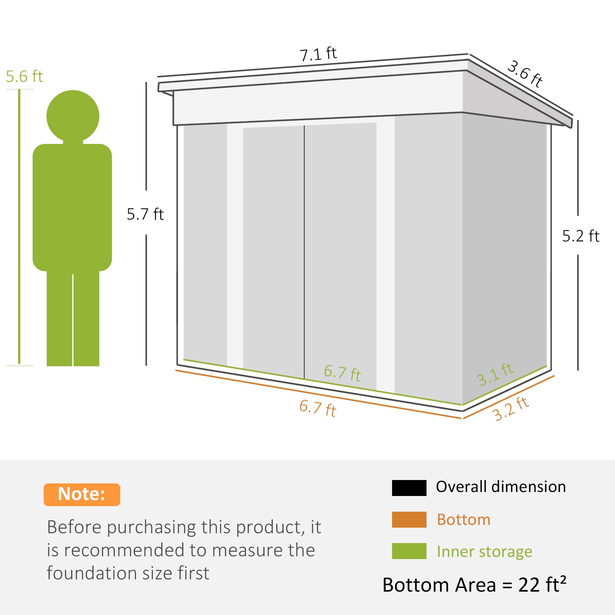 Outsunny 7' x 3.6' Metal Lean-to Garden Shed with Double Sliding Doors & 2 Air Vents - Outdoor Storage Shed for Backyard, Patio, Lawn - Perfect for Garden Tools, Lawn Equipment & Seasonal Storage (Gray)