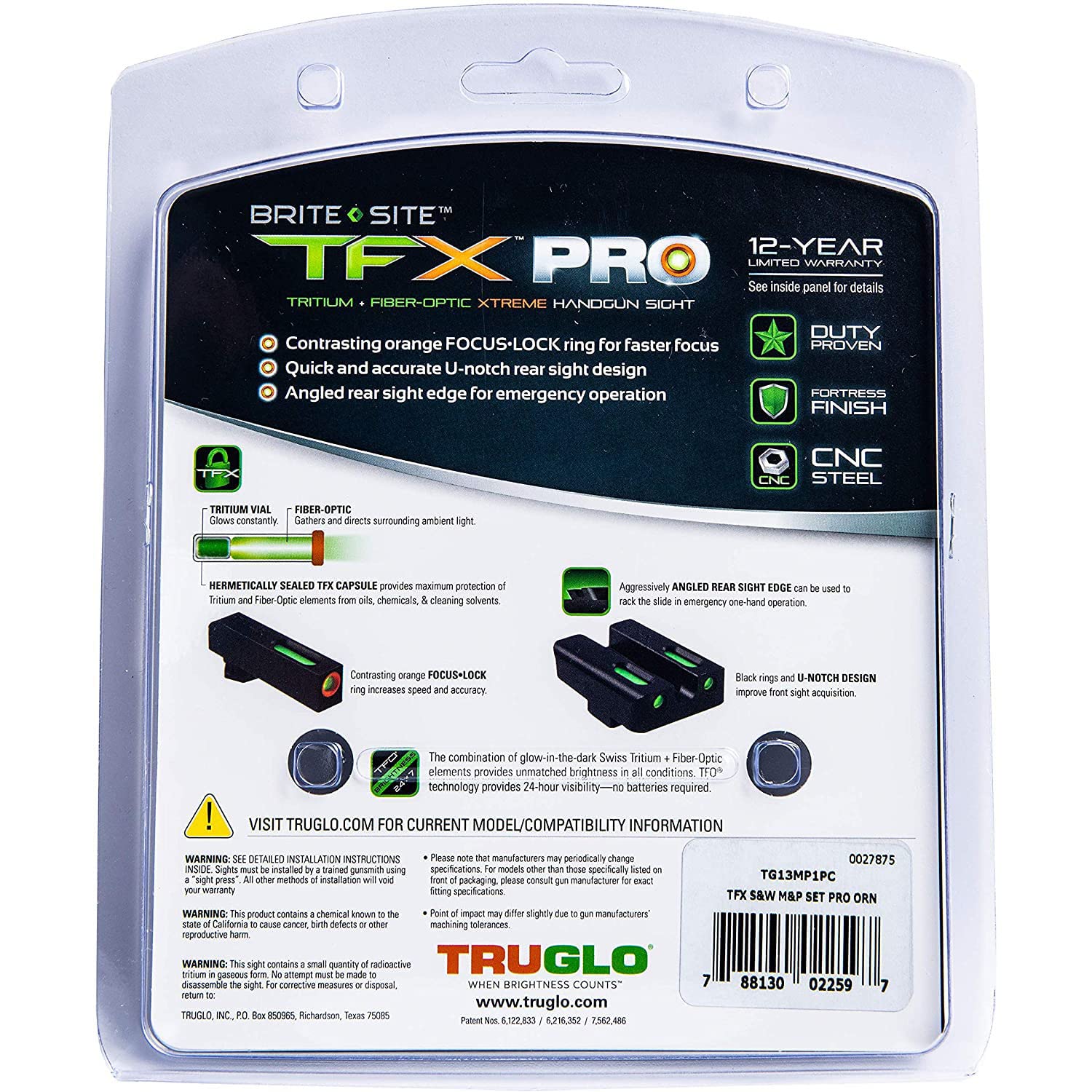Truglo TFX PRO Handgun Sight - Tritium & Fiber Optic Night Sight for Glock, Sig Sauer, Smith & Wesson - Compact, Durable, Shock Proof for Home Defense & Tactical Shooting