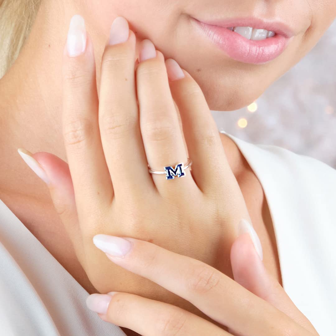 University of Michigan Sterling Silver Class Ring for Women – Blue Block M Wolverines Jewelry | 925 Sterling Silver Michigan Alumni Ring | Perfect Gift for Students, Fans & Graduates | Available in Half Sizes | Great for Game Days, Graduation & School Spirit