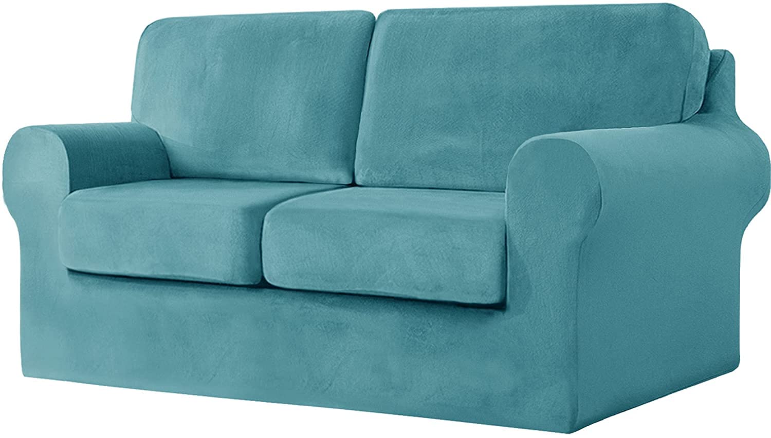 5-Piece Stretch Velvet Sofa Cover for 2-Seater Loveseat - Elastic Slipcover with Separate Backrests & Cushion Cover | Pet & Kid Friendly | Blue Velvet Furniture Protector | Perfect for Living Room, Family Room & Pet Owners