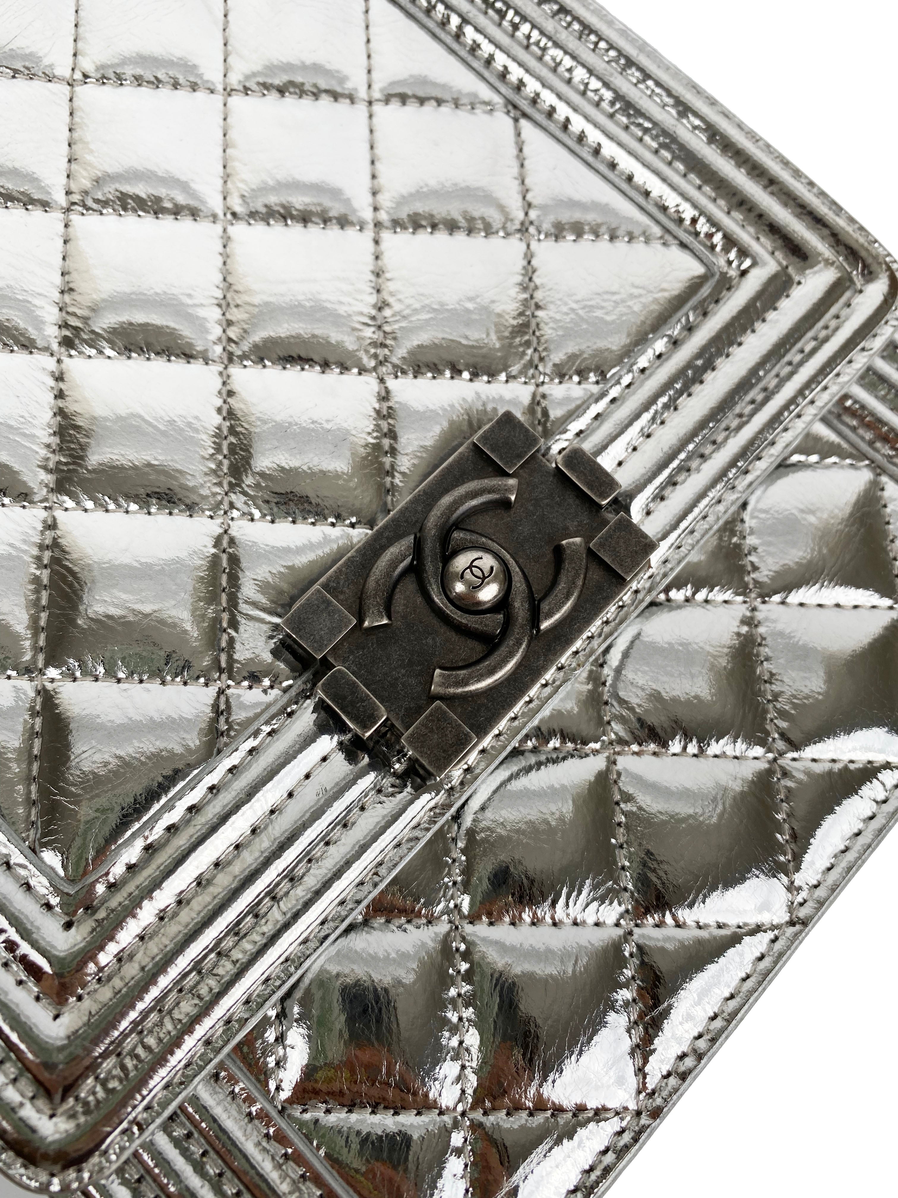 Chanel North South Silver Boy Bag - Luxury Designer Crossbody Bag for Women | Perfect for Evening Parties, Date Nights & Special Occasions