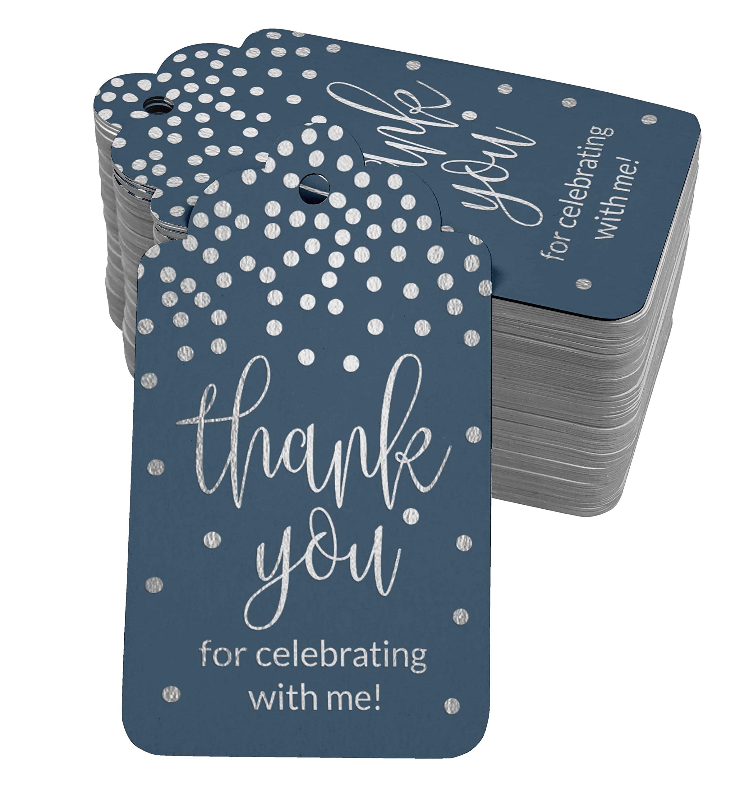 50 Pack Real Silver Foil Thank You Tags for Birthday Party Favors - Elegant Celebration Gift Tags for Wedding, Baby Shower & Special Events