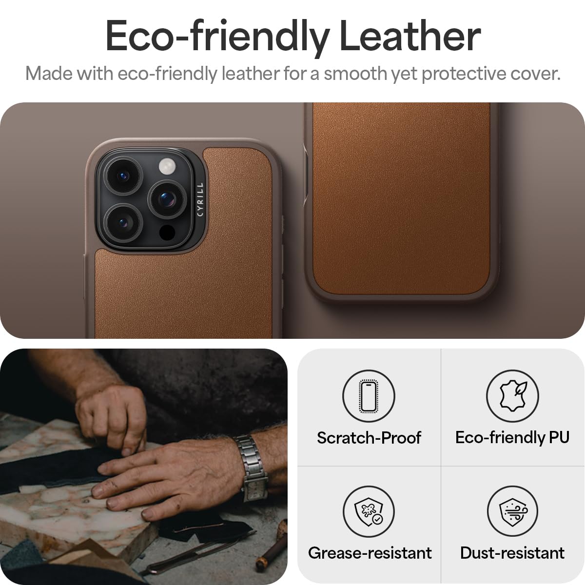 Premium Vegan Leather Case for iPhone 16 Pro - Shock-Absorbent MagSafe Compatible Bumper - CYRILL Kajuk Mag (Saddle Brown) - Perfect for Work, Travel & Everyday Protection