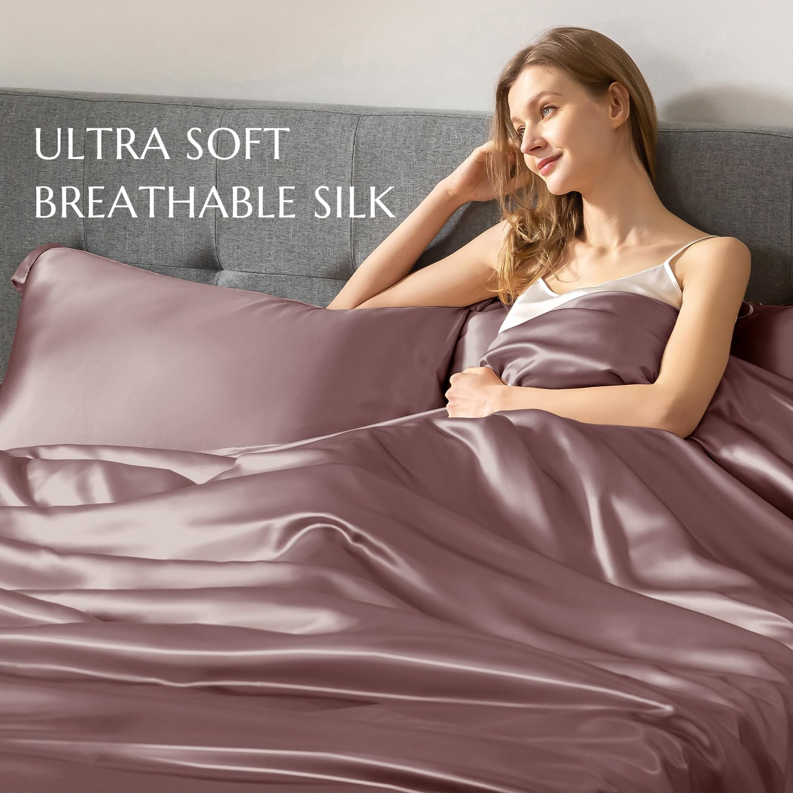 THXSILK 100% 7A+ Mulberry Silk Duvet Cover - Breathable, Seamless, Easy Care with Zipper Closure (Twin Size, Purple) | Luxury Bedding for Better Sleep & Skin Care | Perfect for Home, Hotel & Spa Use