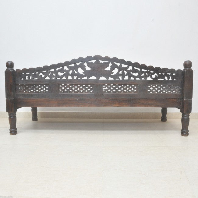 Hand Carved Balinese Daybed - Solid Teak Wood Outdoor Lounge Bed - Perfect for Patio, Garden, and Poolside Relaxation