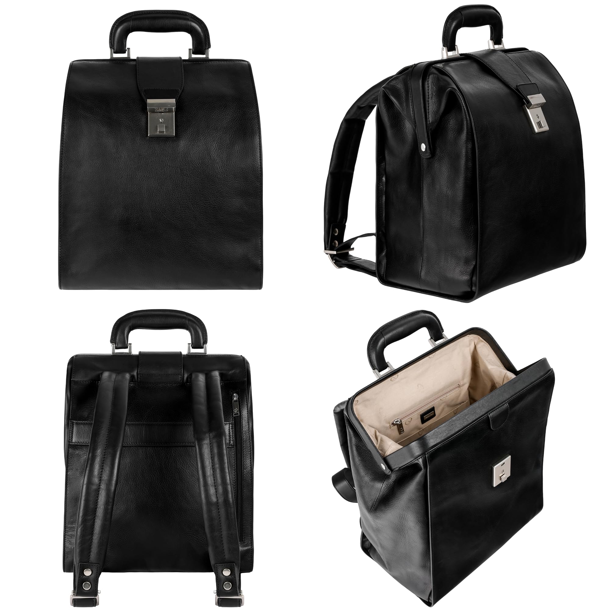 Vintage Leather Backpack for Travel & Business - Men & Women (Black) - Stylish & Durable