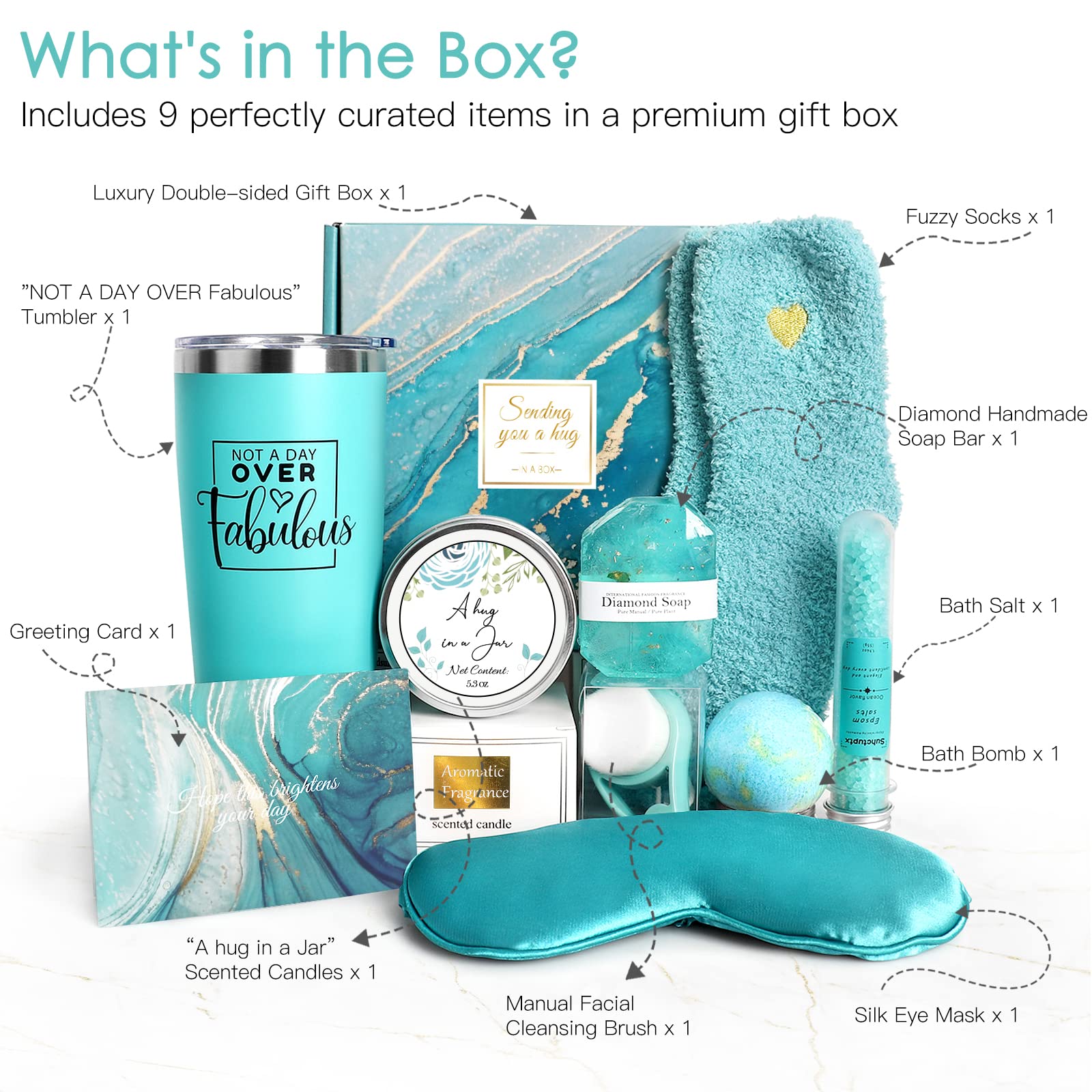 9pcs Unique Spa Gift Baskets for Women - Relaxing Birthday, Valentine's Day, Friendship Gifts for Her, Mom, Sister, Wife, Coworker, Teacher, Best Friend - Perfect for Home Spa Nights, Self-Care Moments, and Thoughtful Surprises