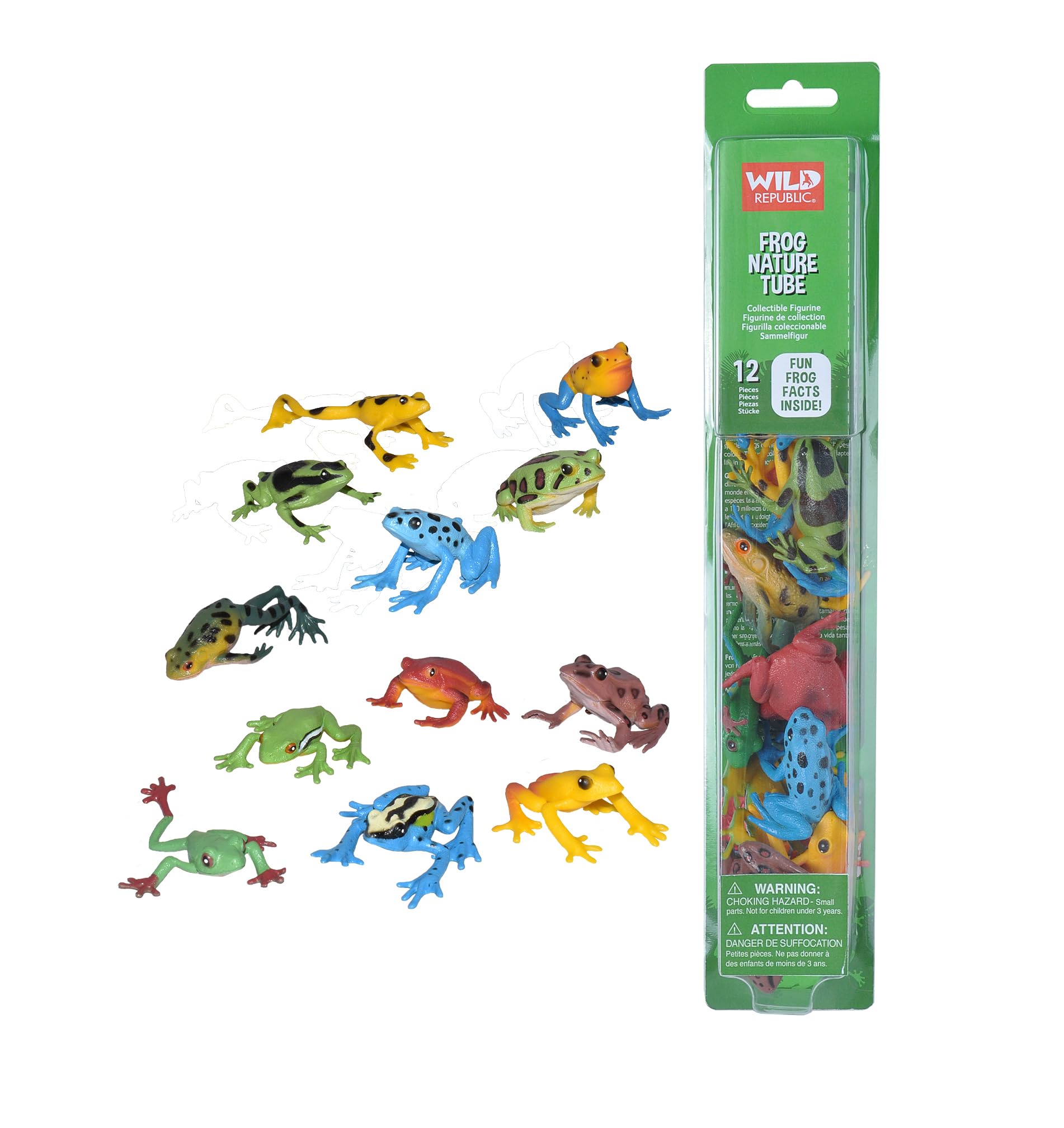 Wild Republic Frog Nature Tube - 12-Piece Realistic Amphibian Figures Set, Educational Frog Toys for Kids | STEM Learning, Nature Exploration & Animal Lover Gift