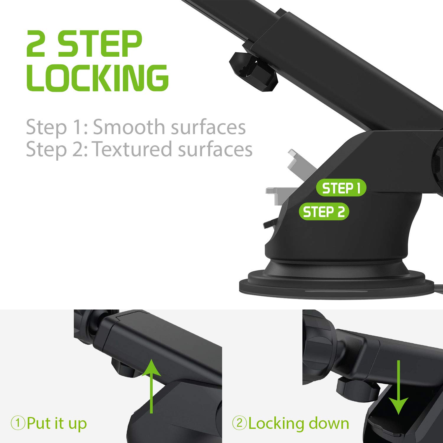 Adjustable Car Phone Holder for iPhone, Samsung, Pixel - Dashboard & Windshield Mount for Safe Driving