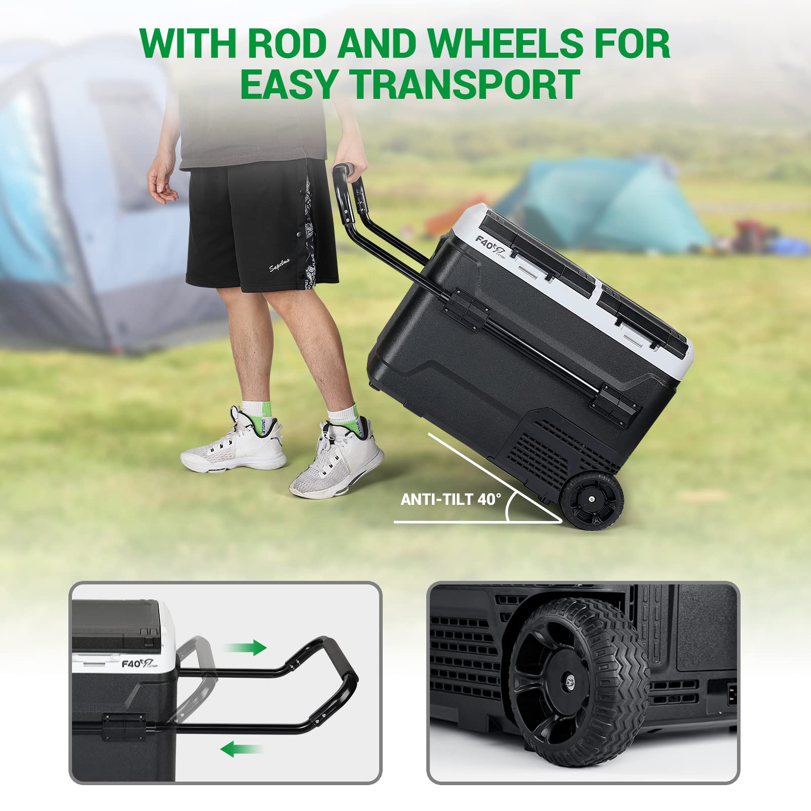 12V Portable Refrigerator 54QT Dual Zone Car Freezer - Independent Temperature Control (-4°F to 68°F), 51L Compressor Cooler with Wheels & Baskets for Camping, RV, Road Trips | 12/24V DC & 100-240V AC Power | Perfect for Outdoor Adventures, Tailgating & Long Drives