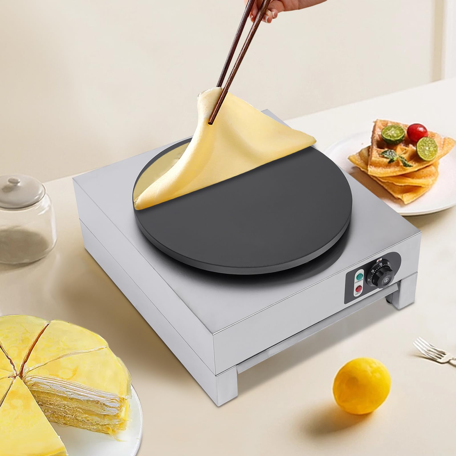 YUNRUX Electric Crepe Maker - 40cm Non-Stick Heating Plate, 3KW 220V for Perfect Homemade Crepes | Ideal for Breakfast, Desserts & French Cuisine