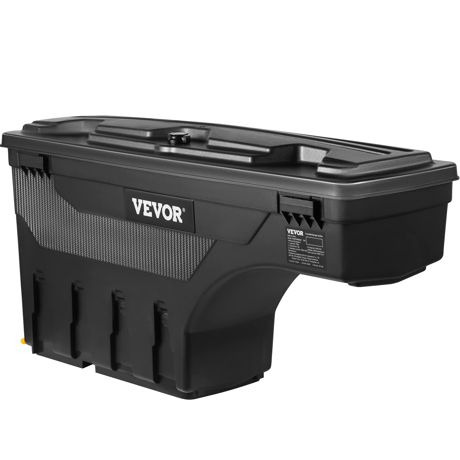 VEVOR Lockable Waterproof Truck Bed Storage Box - 6.6 Gal/20L ABS Wheel Well Tool Box with Password Padlock | Compatible with Toyota Tundra 2007-2021 (Driver Side, Black) | Perfect for Outdoor Gear, Tools & Equipment Storage