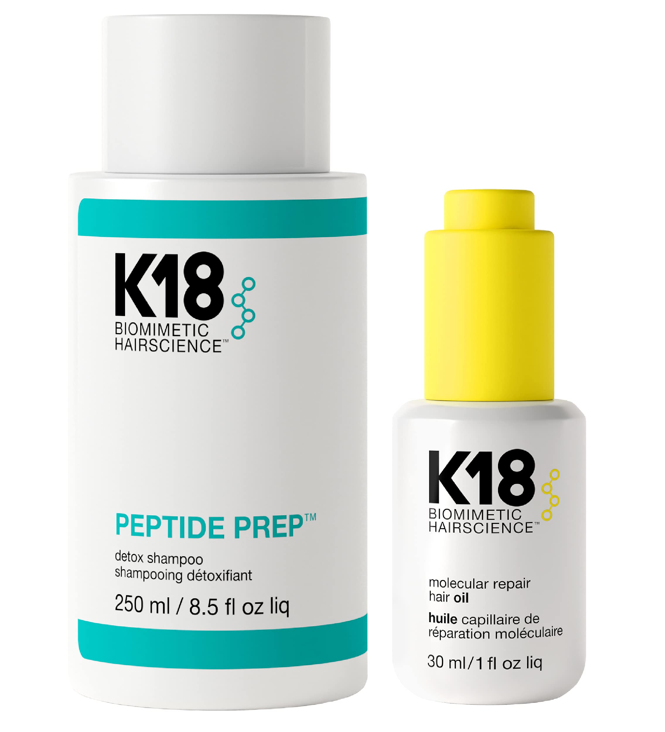 K18 Detox Shampoo & Hair Oil Bundle - Color Safe Clarifying Shampoo (8.5oz) for Buildup Removal & Weightless Strengthening Hair Oil (30ml) - Perfect for Damaged, Color-Treated Hair & Scalp Detox