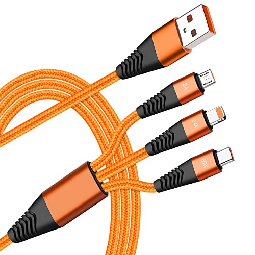 3-in-1 Multi USB Fast Charging Cable 4ft Nylon Braided - Type C/Micro USB Compatible with Samsung Galaxy S7/S6/S5, Tablets, PS4, MP3 Players (Orange) - Perfect for Home, Office & Travel Charging