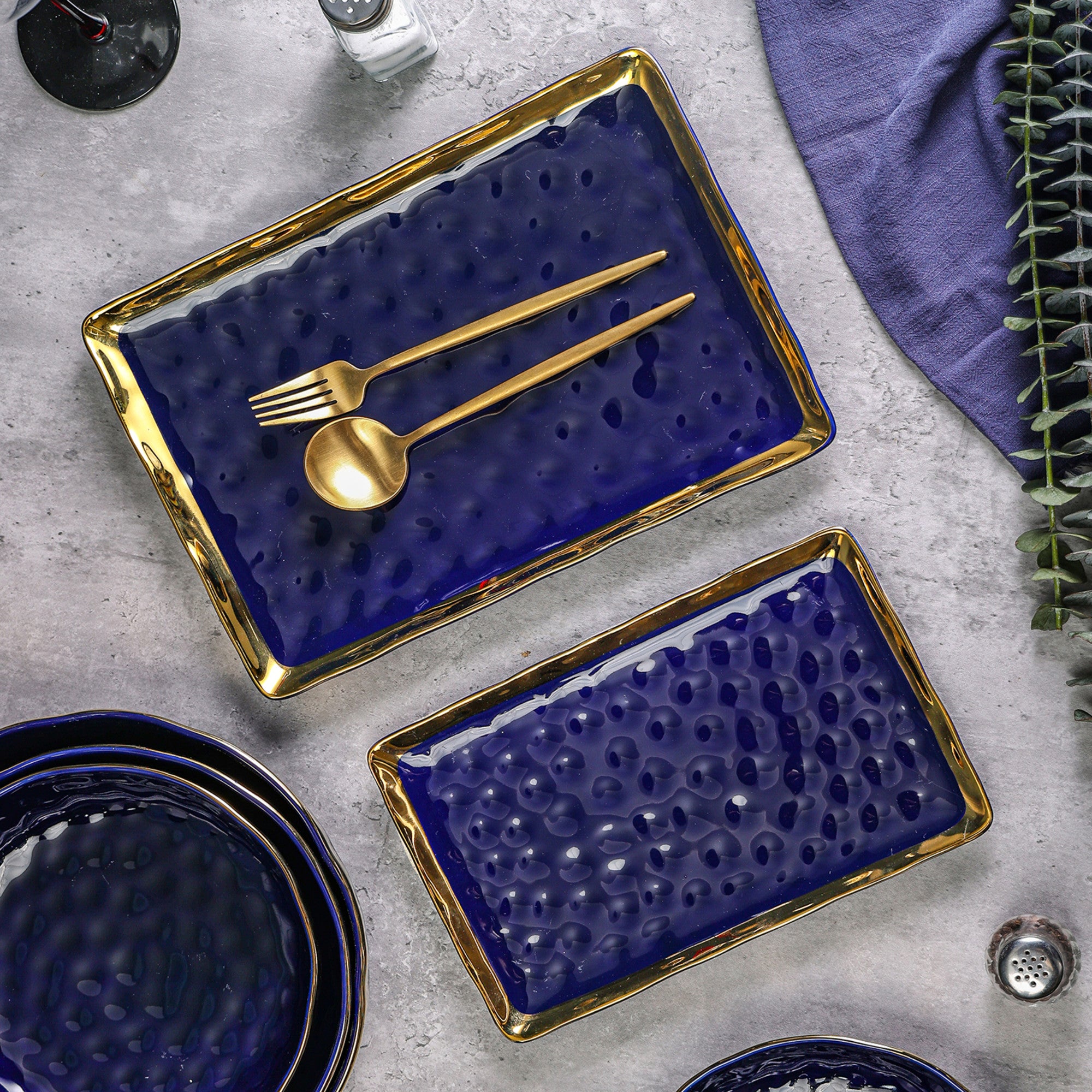 Florian Porcelain Dinner Plates Set - Elegant Blue Ceramic Plates for Formal Dining, Wedding, and Special Occasions