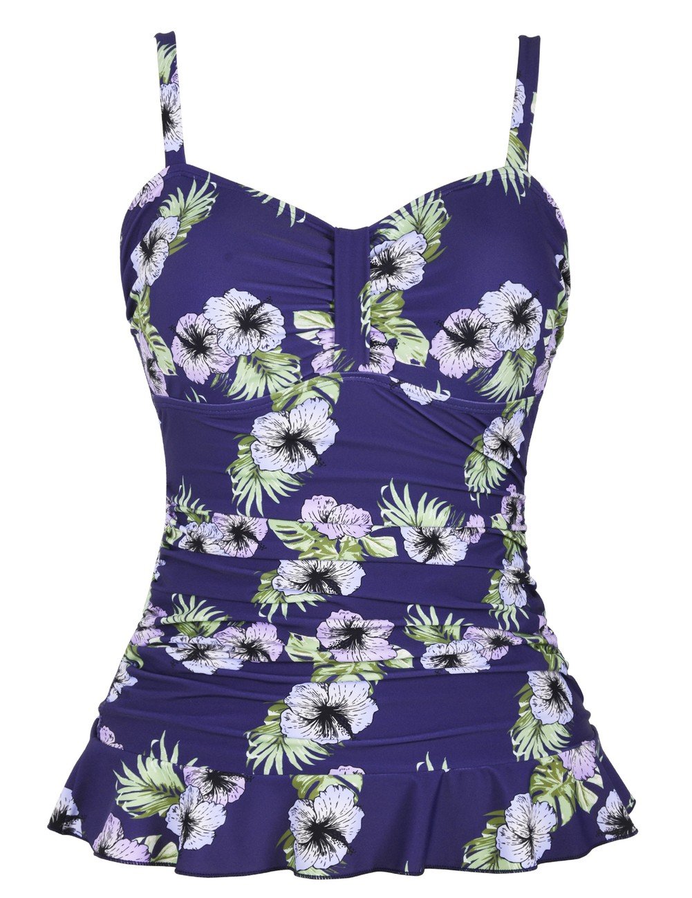Mycoco Women's Padded Ruffle Hem Shirred Tankini Swimsuit Top - Adjustable Straps & UPF 50+ Sun Protection for Beach, Pool & Vacation