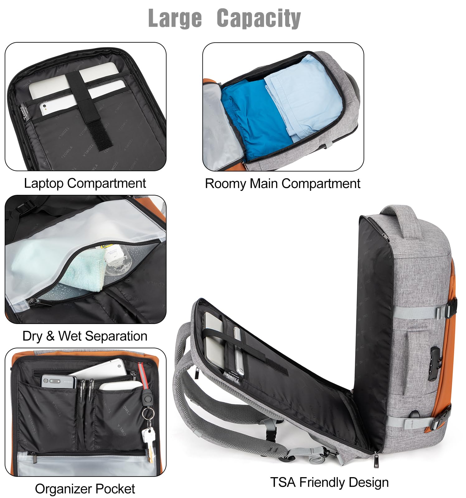 Tzowla 40L Travel Laptop Backpack for Men & Women - Flight Approved Carry On Backpack with USB Port, Large Capacity Water Resistant Anti-Theft Business Daypack Fits 17.3