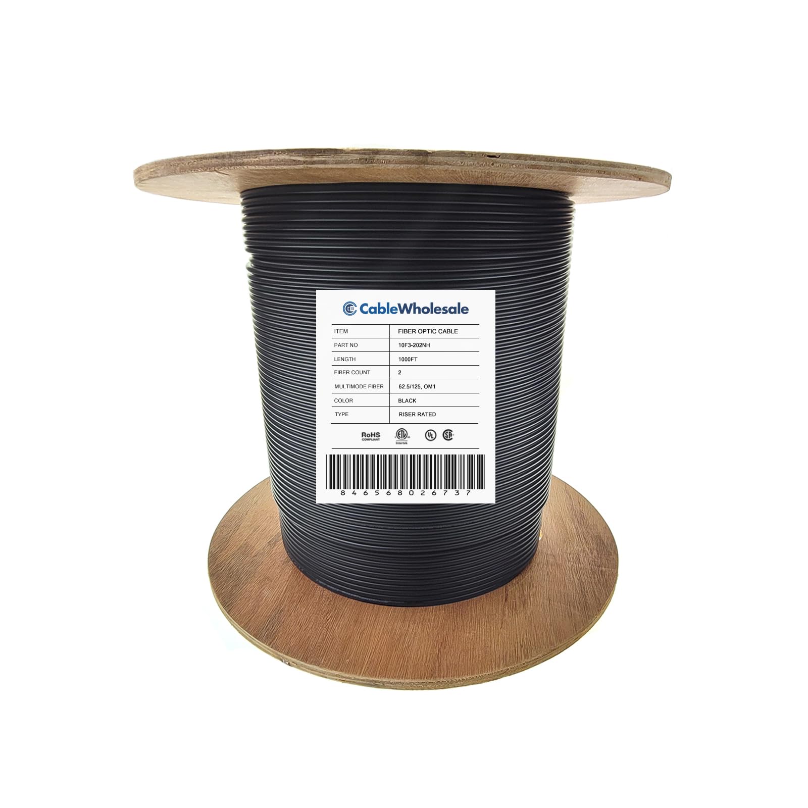 CableWholesale 1000ft Black 62.5/125 Micron Multimode Fiber Optic Cable - Indoor/Outdoor Use, Riser Rated, Spool Packaging | Perfect for Data Centers, Office Networks & Telecom Installations