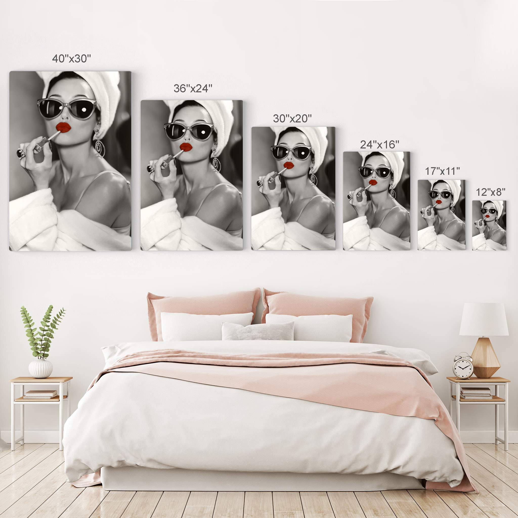 Audrey Hepburn Metal Wall Art Print - Red Velvet Lips Pop Art Makeup Decor (40x30 Inches) | Black & White Iconic Beauty Portrait | Ready to Hang Home & Office Decor | Made in USA | Perfect for Living Room, Bedroom or Salon Wall Decoration