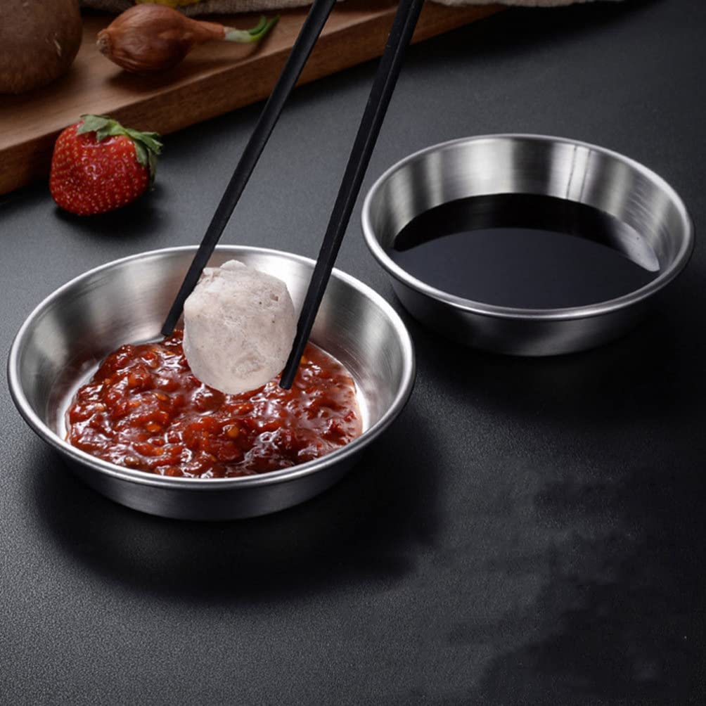 Hemoton 4-Piece Stainless Steel Appetizer Plates - Round Mini Saucers for Side Dishes, Wasabi, Condiments & Dips - Perfect for Sushi, Tapas, Party Snacks & Home Entertaining