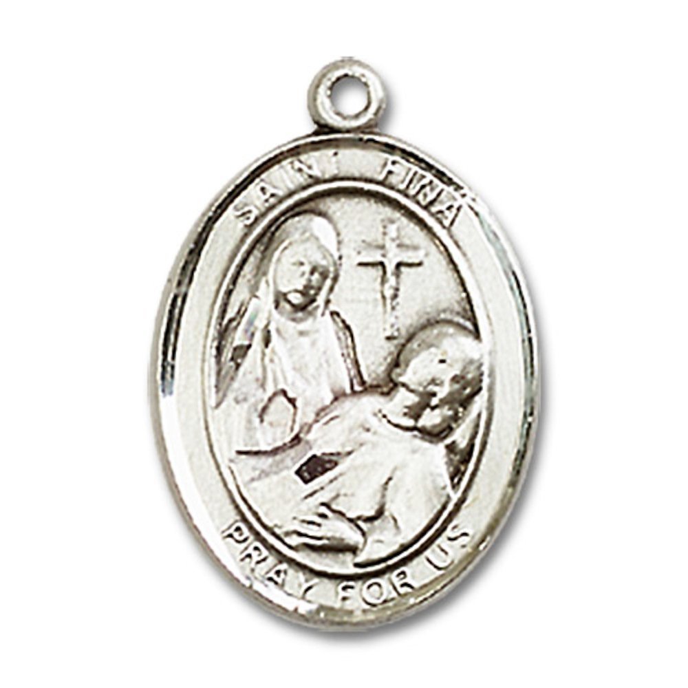 Bonyak Jewelry St. Fina Handmade Sterling Silver Oval Medal Pendant - Perfect for Religious Gifts, Baptism, First Communion & Everyday Faith Jewelry