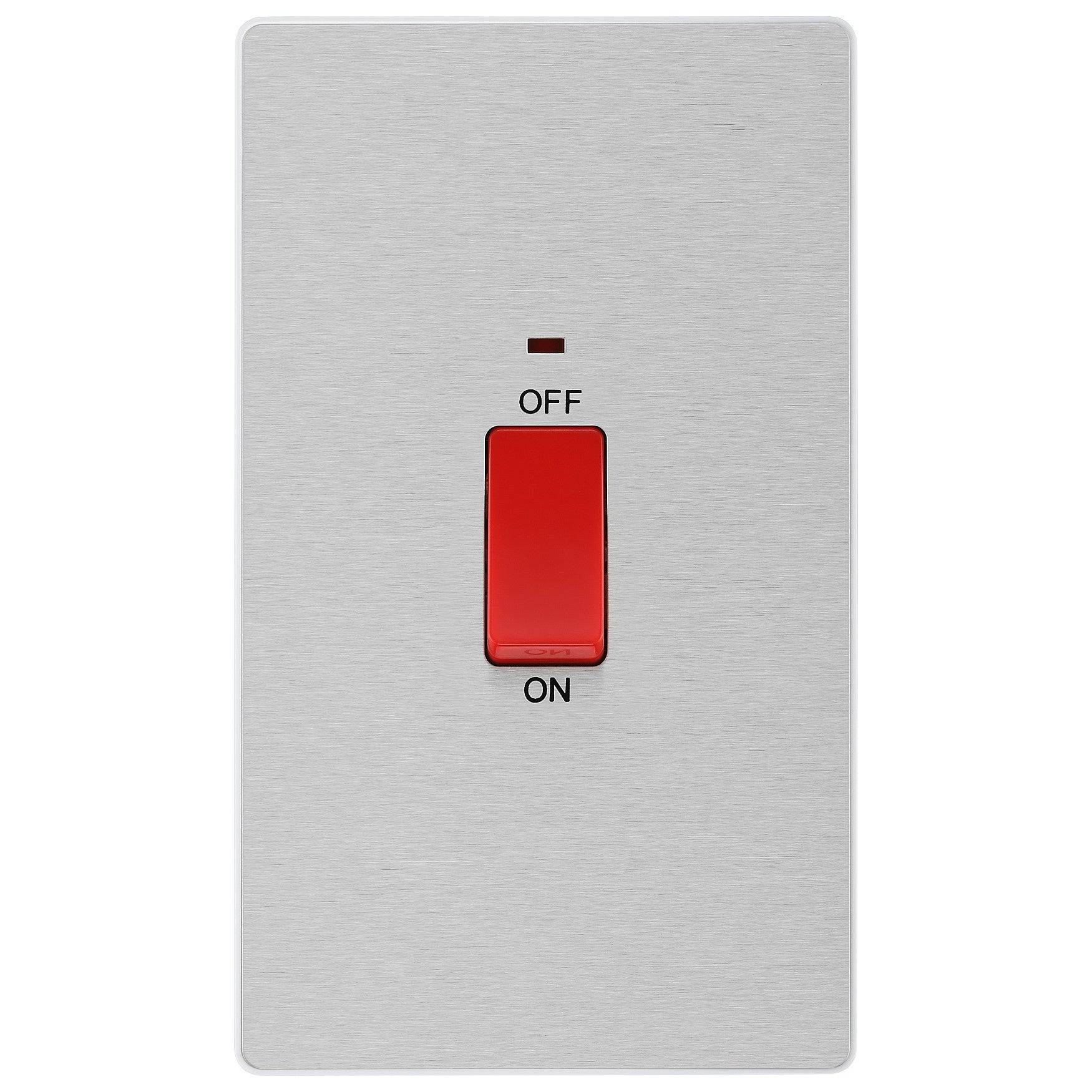 BG Evolve Brushed Steel 45A Double Pole Switch with LED Indicator - PCDBS72W - Ideal for Home Electrical Panels and Industrial Control Systems