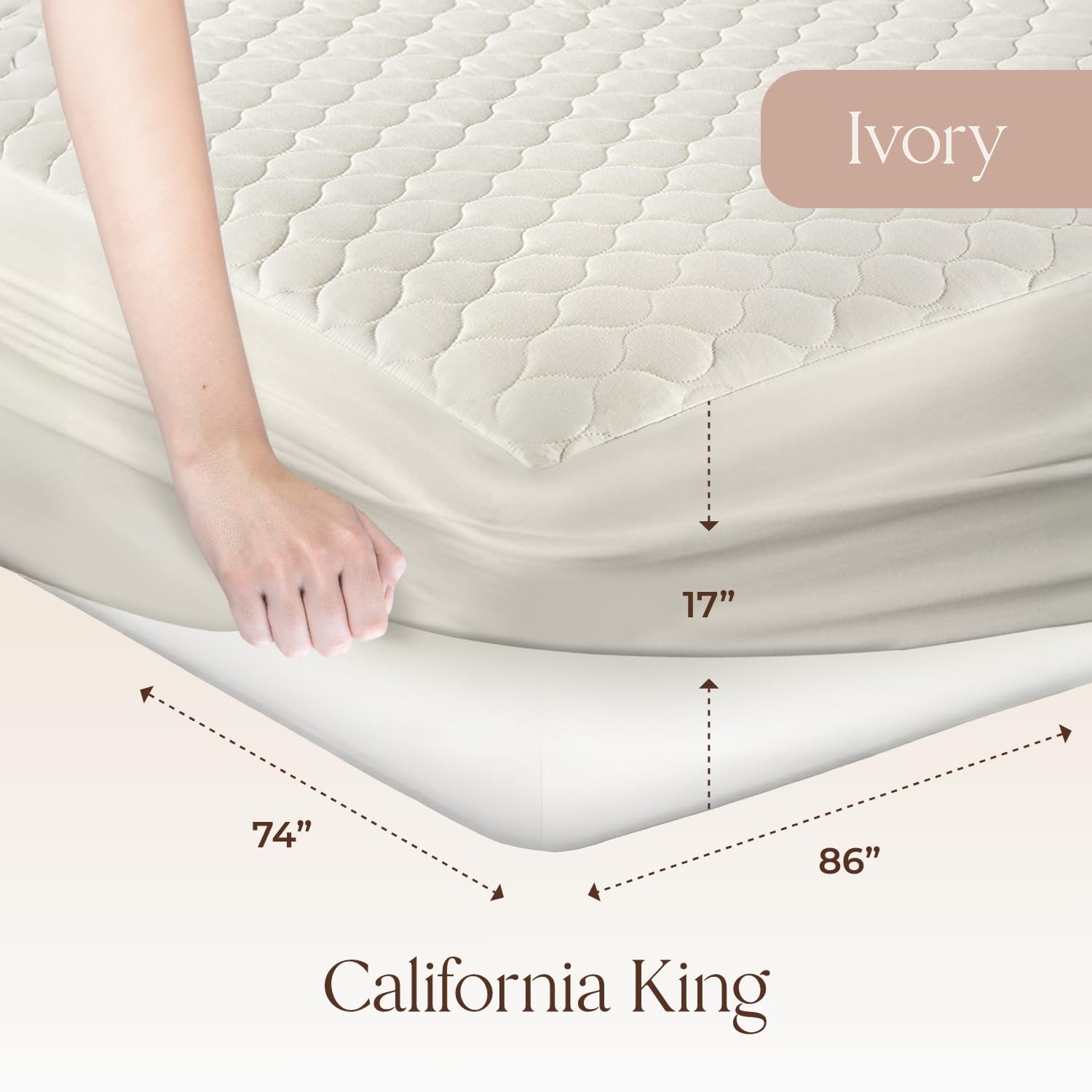 Organic Cotton Mattress Pad Cal King - 300GSM Breathable Cooling Mattress Protector, Noiseless & Machine Washable - Premium Quilted Bedding for Hot Sleepers & Allergy Relief (Ivory, California King Size) - Perfect for Master Bedrooms, Guest Rooms & Eco-Friendly Homes