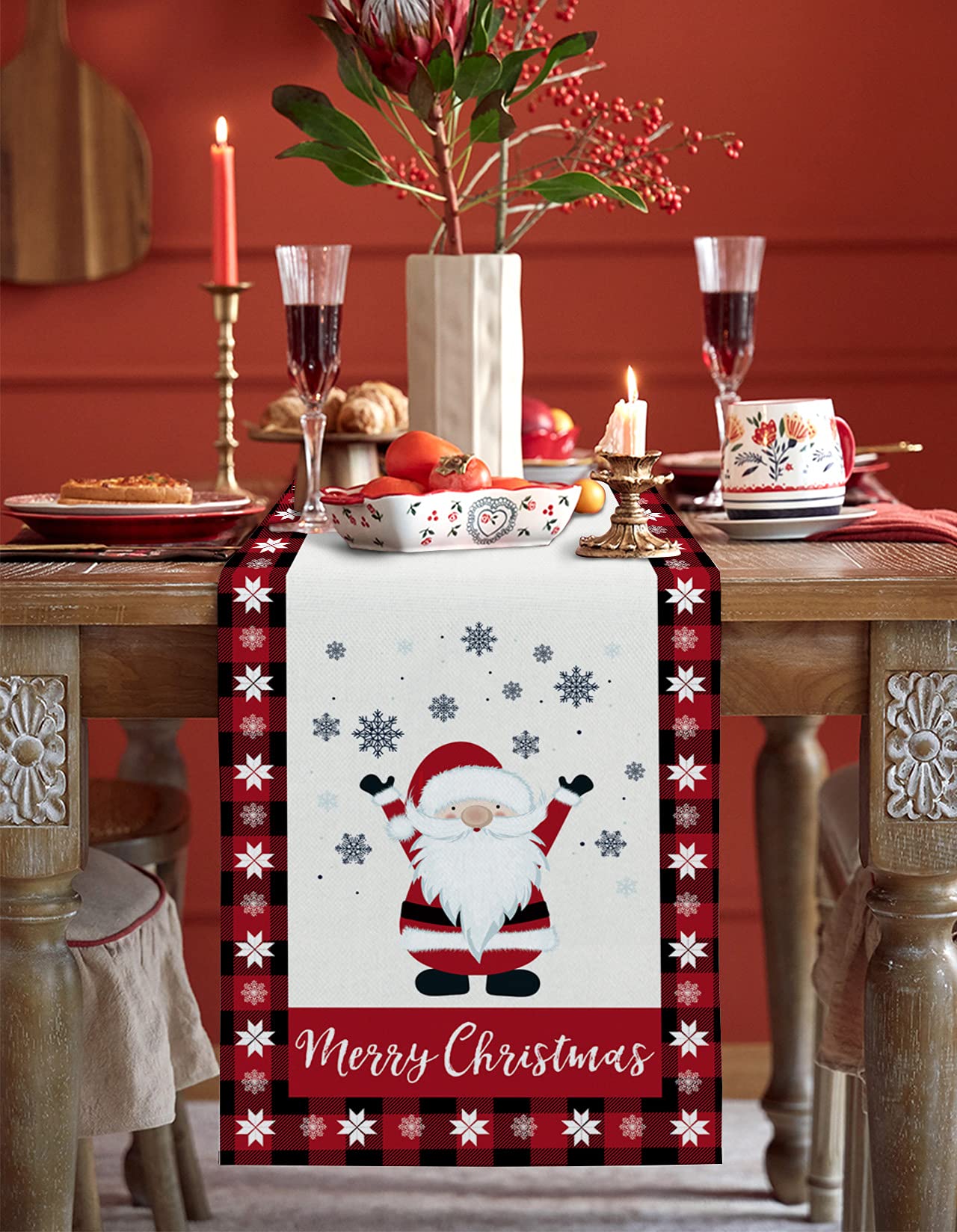 Christmas Gnome Table Runner - 13x108 Inch Burlap Decor for Parties & Holidays