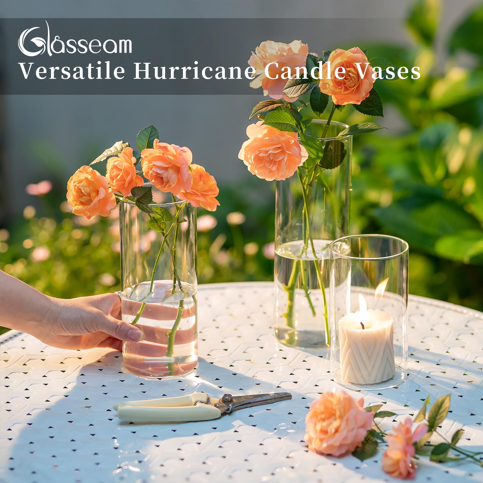 Glasseam 24-Pack Clear Glass Cylinder Candle Holders for Pillar & Floating Candles - Modern Hurricane Vases for Wedding Centerpieces, Table Decor, and Home Ambiance Lighting