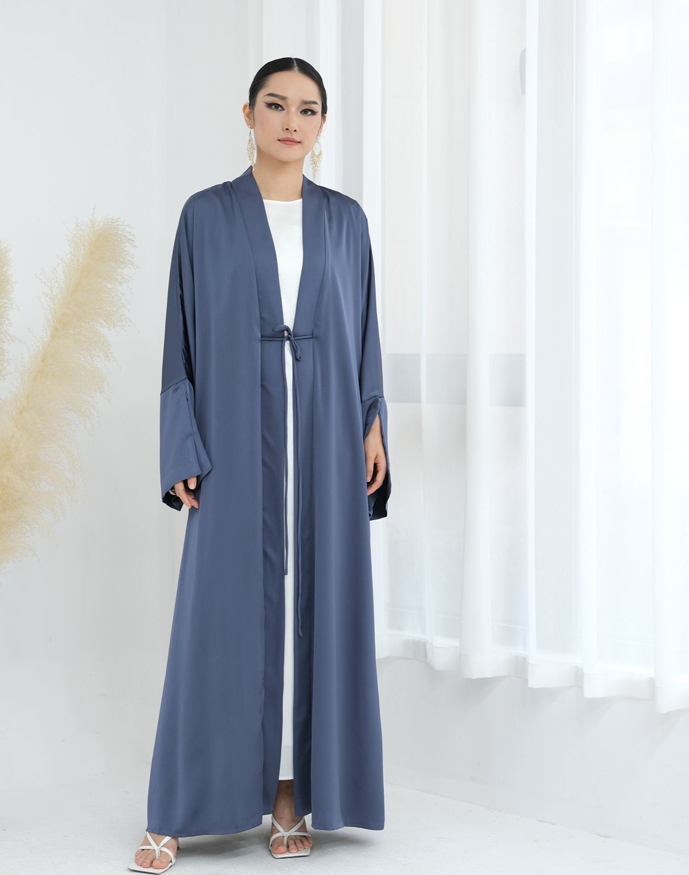 Lavinia Satin Open Abaya Denim - Elegant Muslim Prayer Dress for Women | Perfect for Prayer, Mosque, and Special Occasions