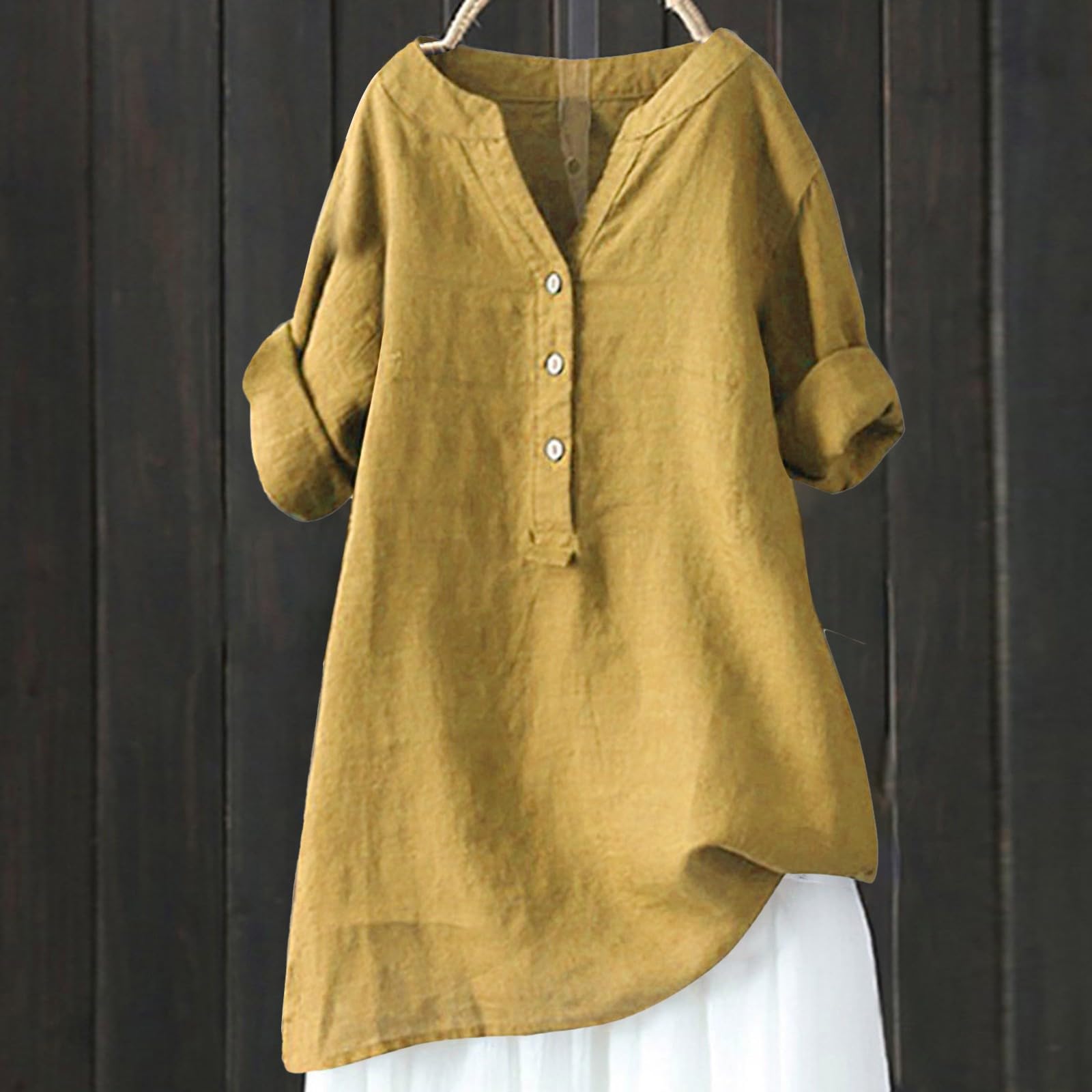 Women's Plus Size 3/4 Sleeve V-Neck Tunic Tops - Casual Summer Blouses for Work, Office & Everyday Wear
