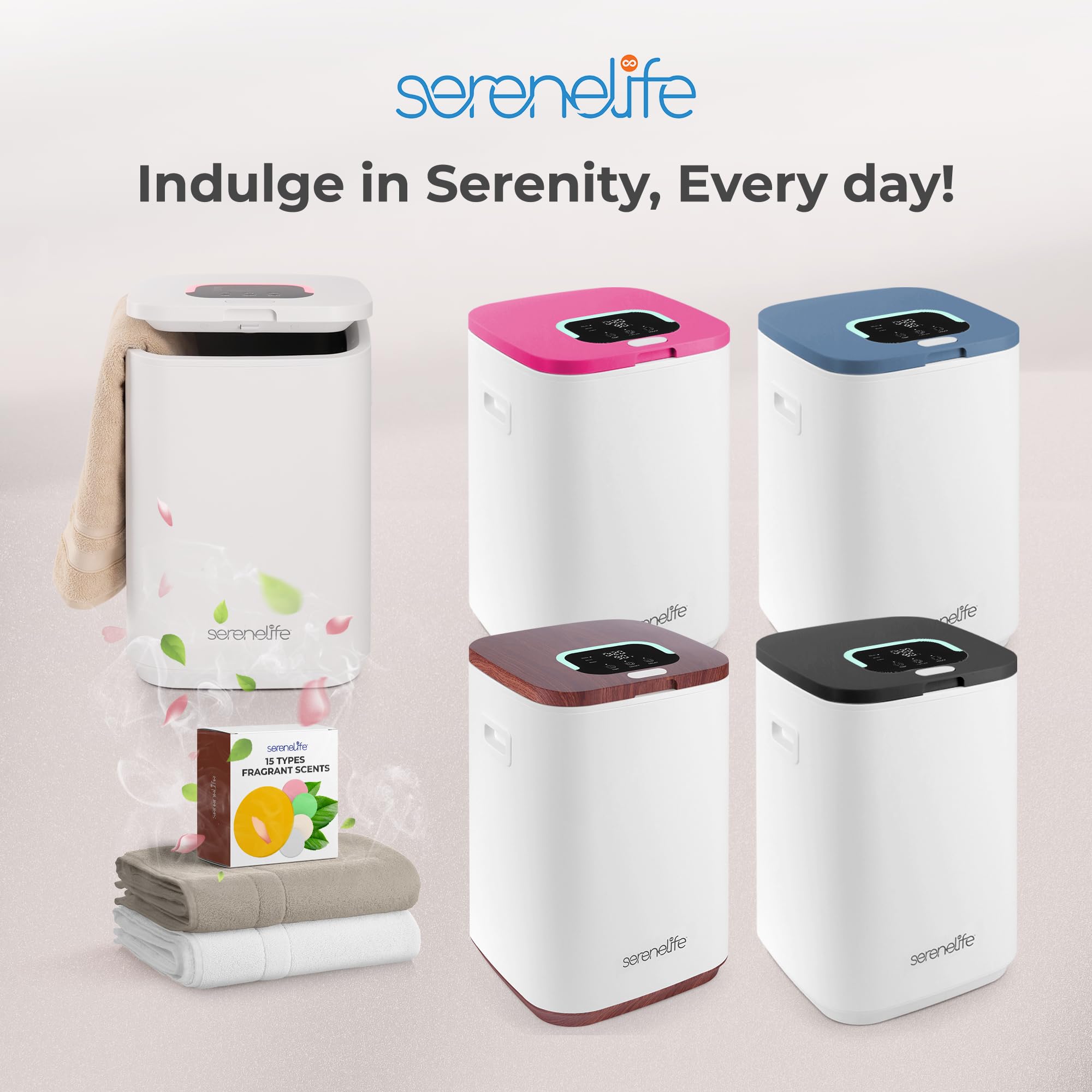SereneLife 23L Luxury Bathroom Towel Warmer & Blanket Heater Bucket with LED Display, 24H Timer, 3 Heating Modes & Child Lock - Perfect for Warming Oversize Bathrobes, PJs, Baby Clothes & Spa Essentials (White) | Ideal for Home Spa, Nursery & Luxury Bathroom Experience