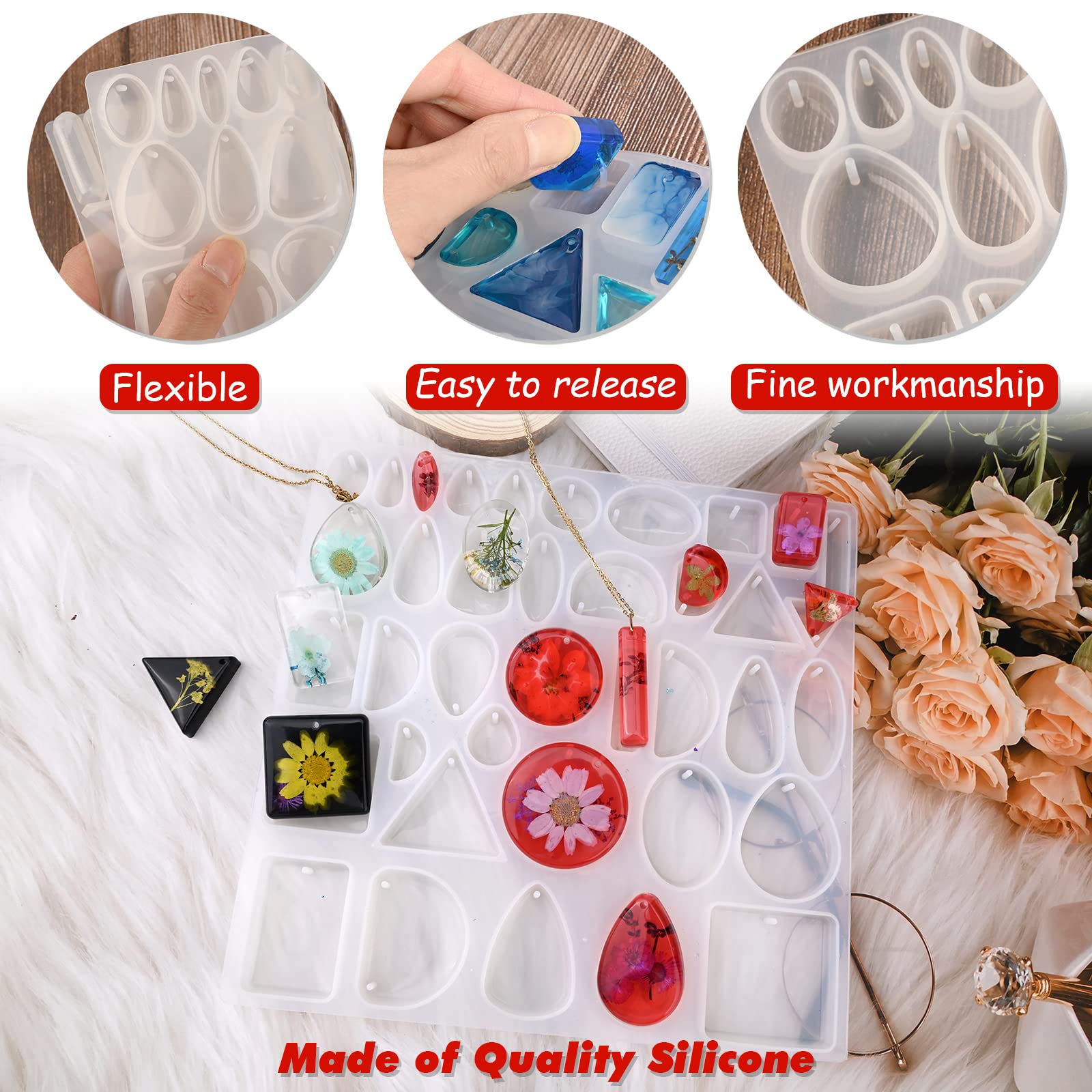 Premium Silicone Resin Jewelry Molds for DIY Pendants, Earrings & Necklaces - Epoxy Casting Molds for Gem Cabochons - Perfect for Handmade Jewelry Making & Craft Projects (Home Studio, Gift Making, Artisan Creations)