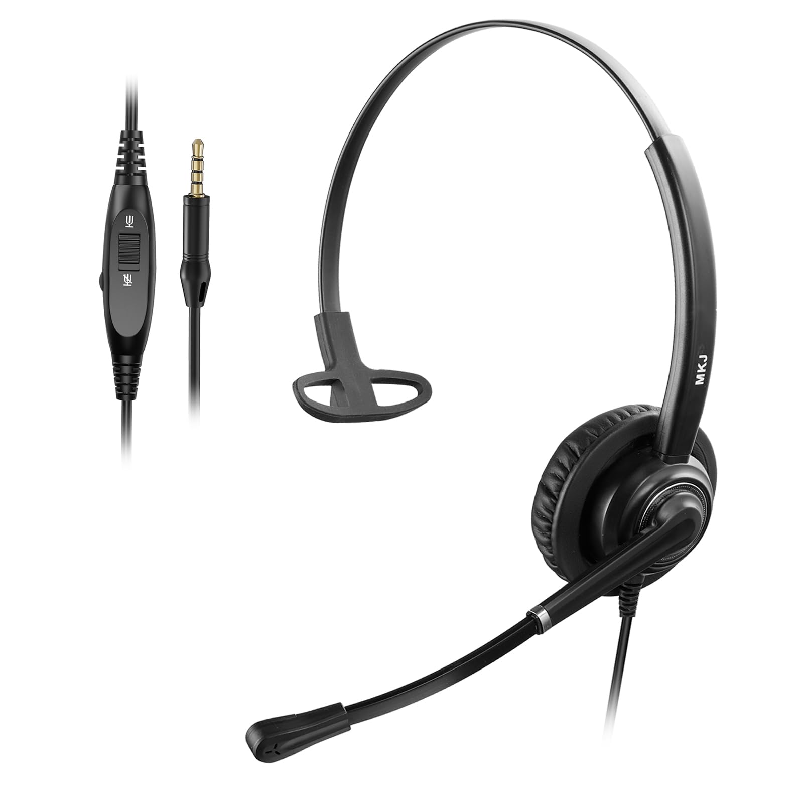 MKJ 3.5mm Wired Headset with Microphone - Noise Cancelling Headphones with Volume Control, Compatible with Smartphones & Computers - Perfect for Gaming, Online Meetings & Music Listening