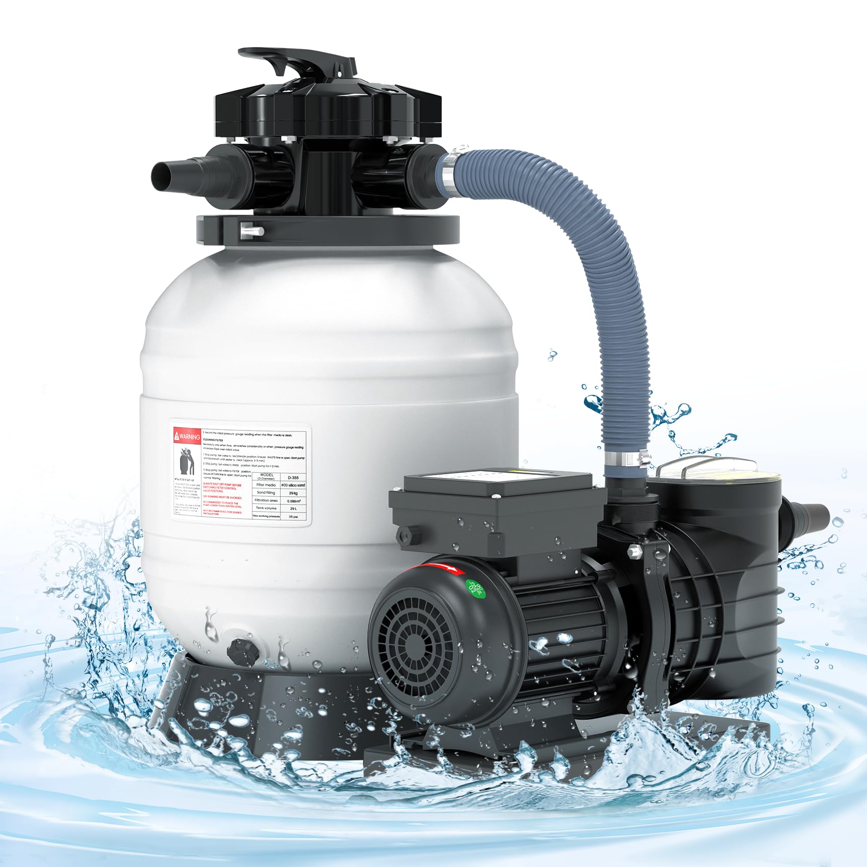 **13in Sand Filter Pump for Above Ground Pool with Timer - 3/4HP, 3020GPH Max Flow, Fits Pools Up to 15,216 Gallons - Includes 6-Way Multi-Port Valve & Strainer Basket - Perfect for Backyard, Inground, and Seasonal Pool Maintenance**