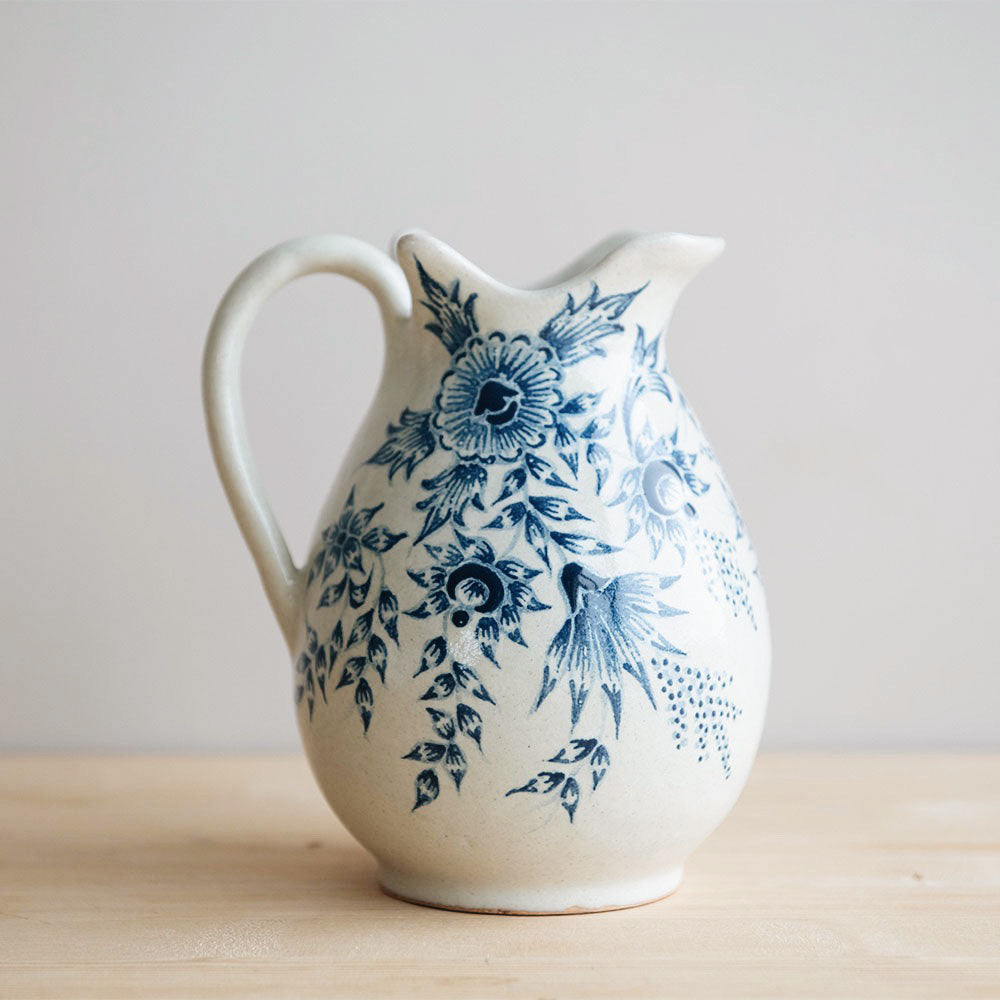 Hand Painted Artisan Pitcher - Ceramic Water Pitcher with Unique Floral Design - Perfect for Home Decor, Kitchen Use & Gift Giving