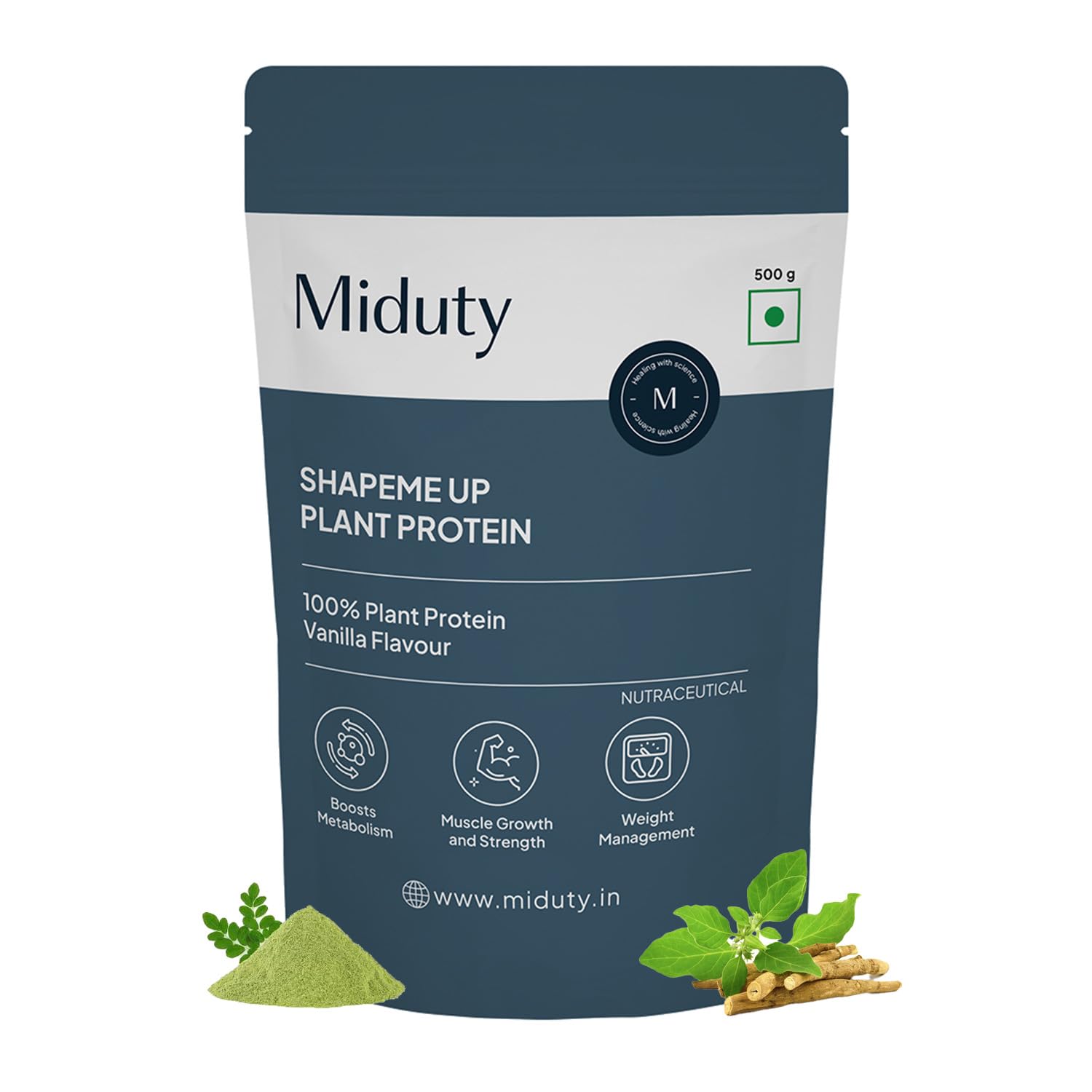 Miduty by Palak Notes ShapeME Up Plant Protein Powder - Vanilla Flavor with 1 Billion Probiotics | Vegan Protein Shake for Lean Weight Loss & Effective Weight Management (500g) | Perfect for Post-Workout Recovery & Healthy Meal Replacement