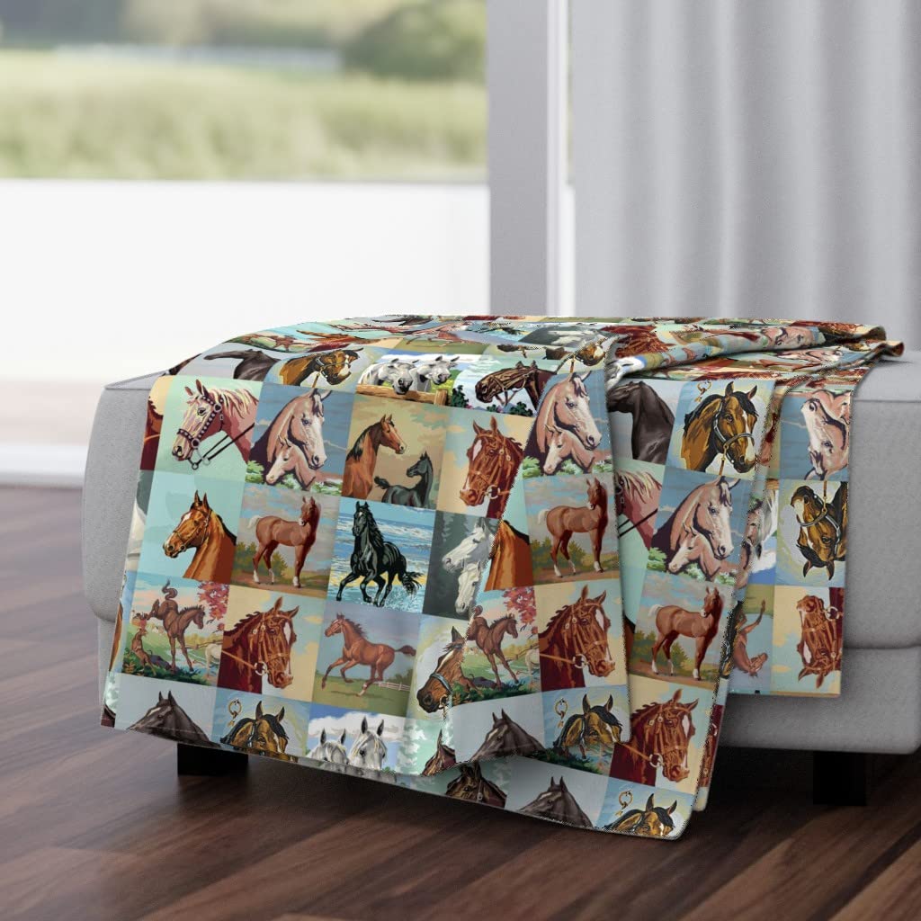 Luxe Velvet Throw Blanket 50x70 Inches - Vintage Western Cowboy Horse Print Blanket for Sofa, Bed & Home Decor | Soft Cozy Blanket for Living Room, Nursery & Gift