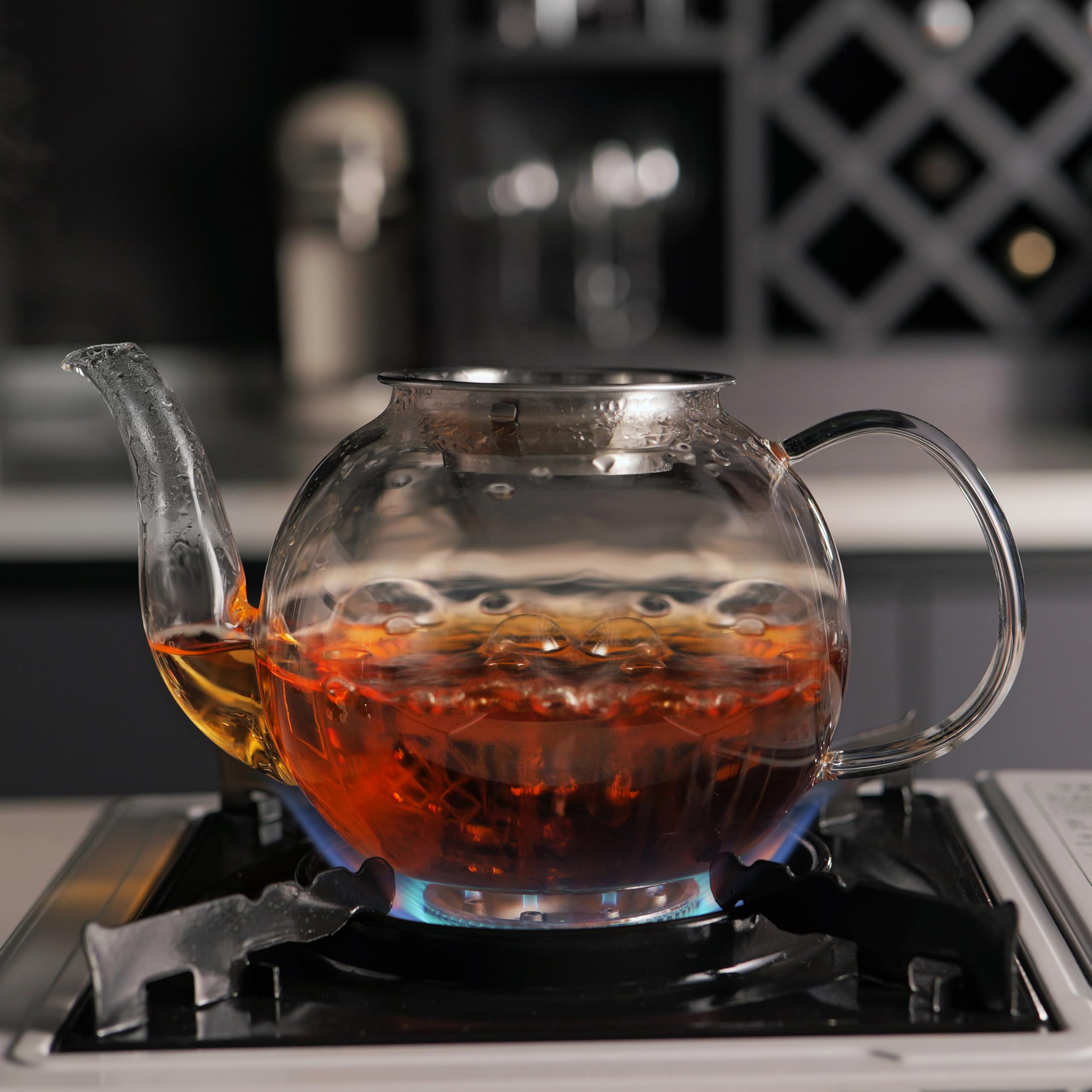 CNGLASS 900ml Glass Teapot with Removable Infuser - Clear Stovetop Safe Tea Kettle for Blooming & Loose Leaf Tea - Perfect for Home, Office & Gift Giving