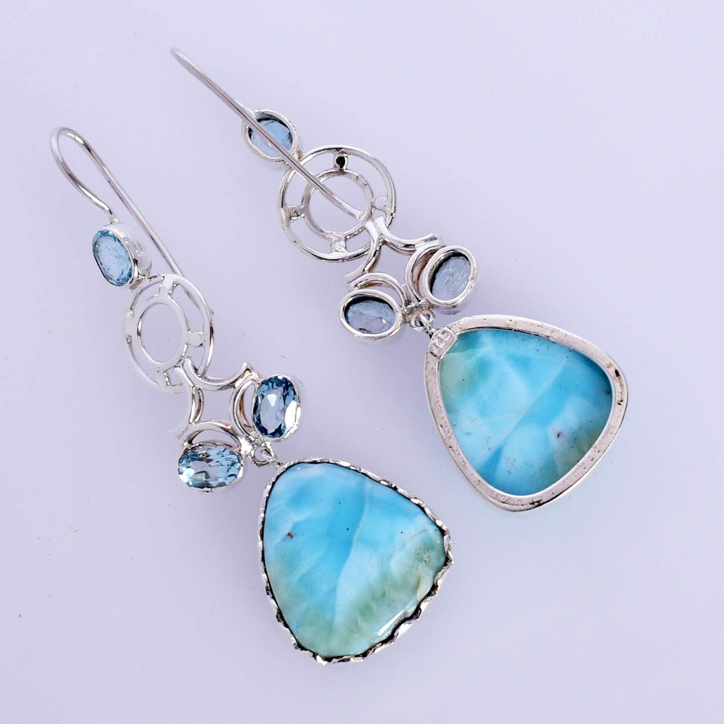 Larimar & Blue Topaz Teardrop Earrings - Sterling Silver Filigree Irish Celtic Drop Earrings for Women | Elegant Jewelry Gift for Weddings, Parties & Special Occasions